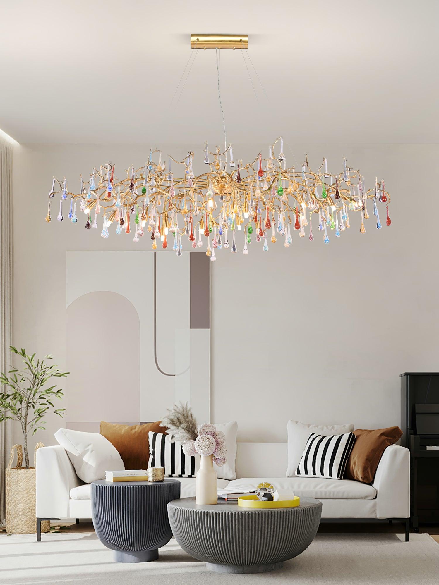 Sytheir Lustre en cristal et laiton à branches de gouttes de pluie colorées