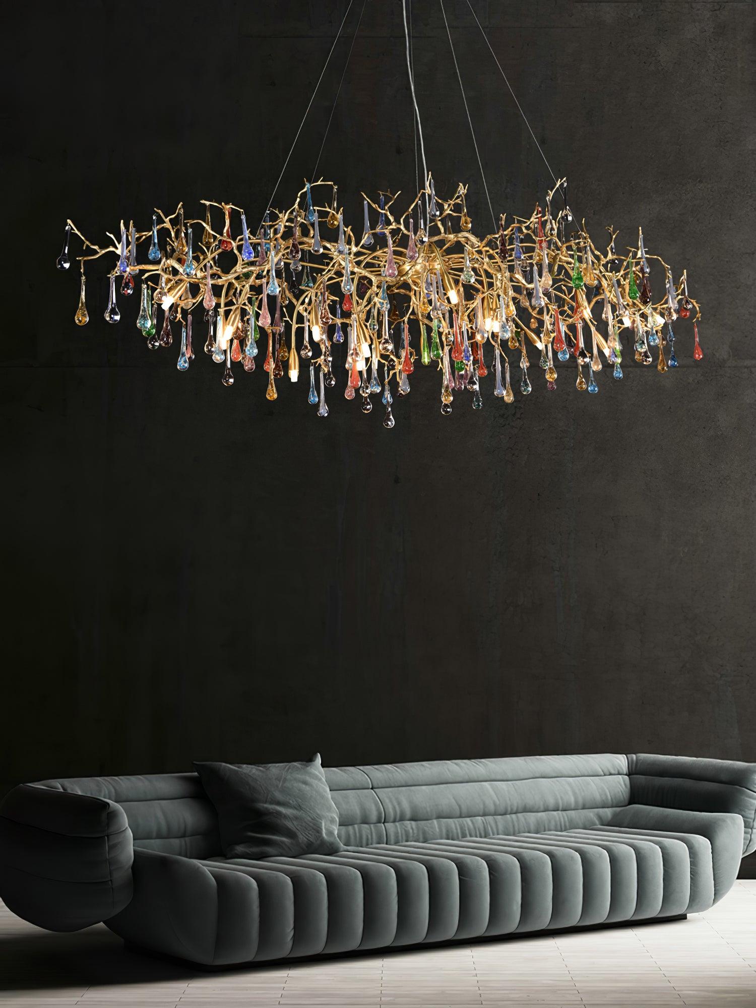 Sytheir Lustre en cristal et laiton à branches de gouttes de pluie colorées