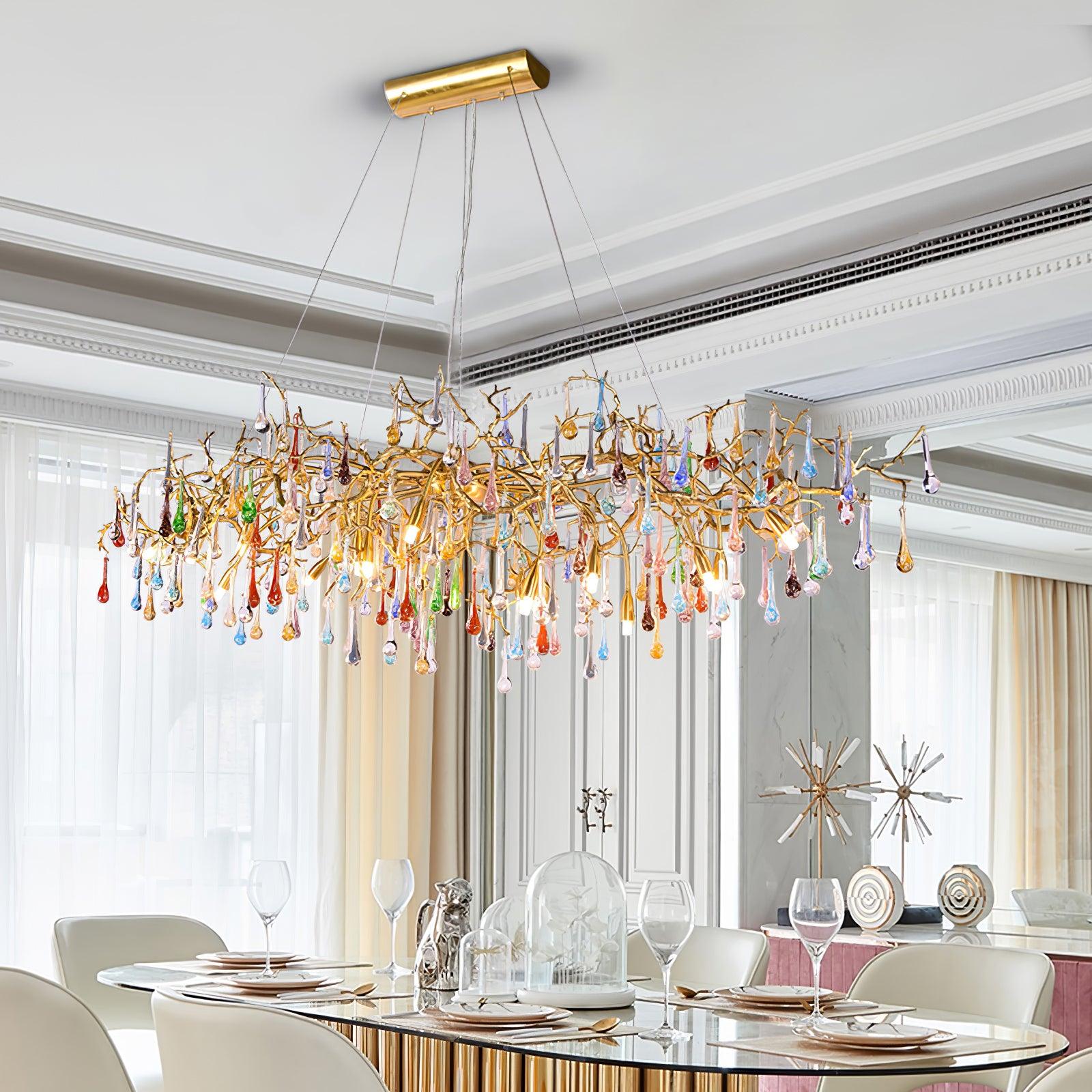 Sytheir Lustre en cristal et laiton à branches de gouttes de pluie colorées