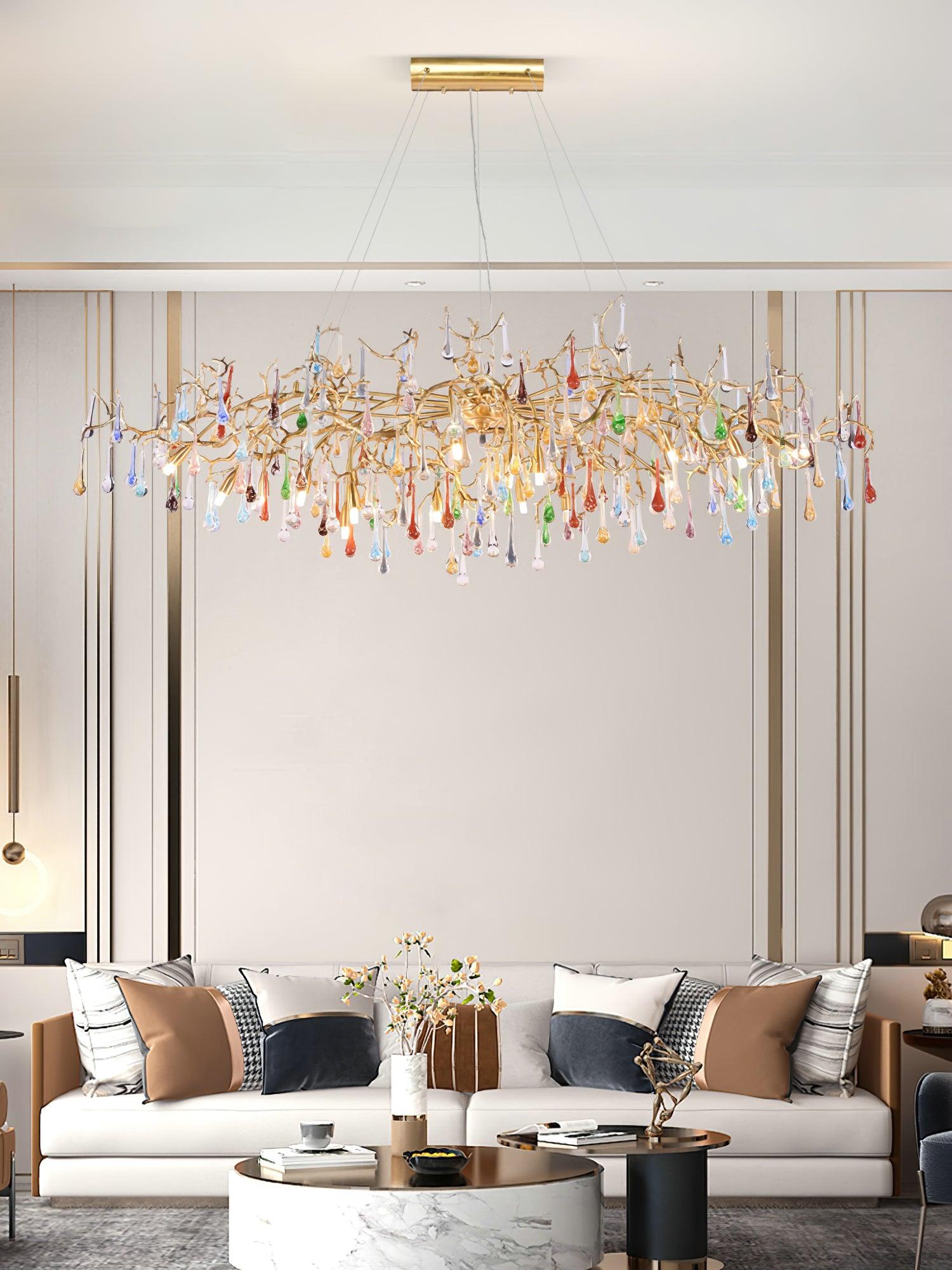 Sytheir Lustre en cristal et laiton à branches de gouttes de pluie colorées