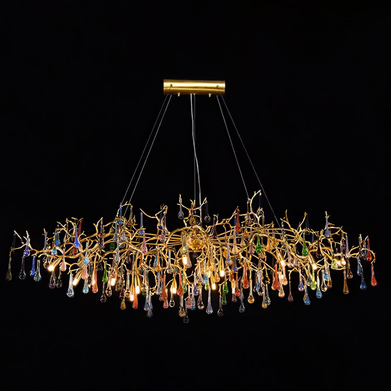 Sytheir Lustre en cristal et laiton à branches de gouttes de pluie colorées