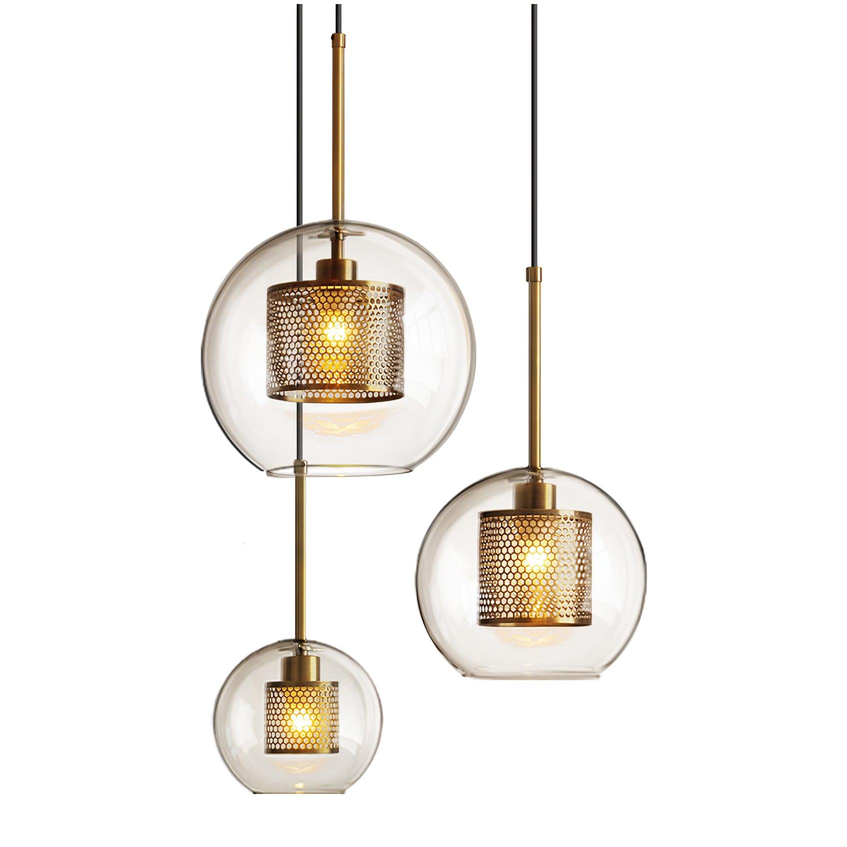 Lustra Lustre Suspendu En Verre Maillage Doré Pour Salle À Manger