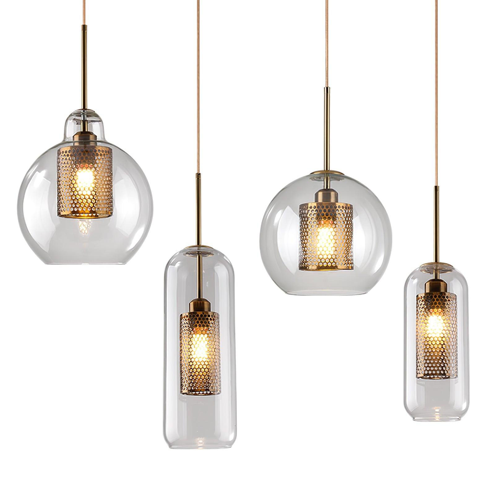 Lustra Lustre Suspendu En Verre Maillage Doré Pour Salle À Manger