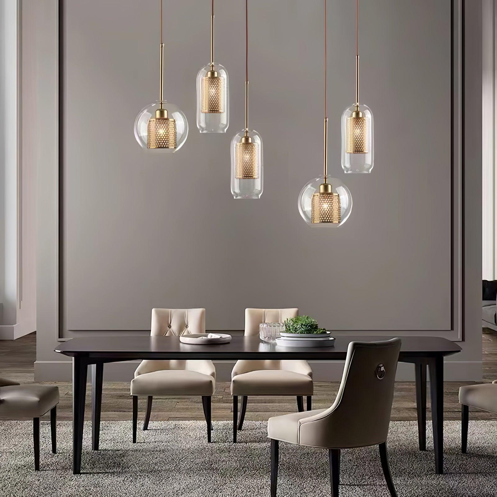 Lustra Lustre Suspendu En Verre Maillage Doré Pour Salle À Manger