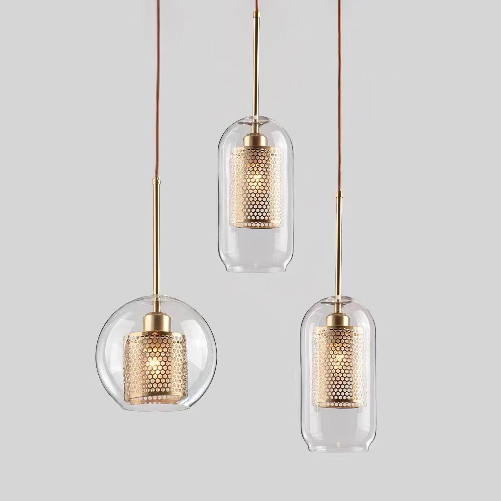 Lustra Lustre Suspendu En Verre Maillage Doré Pour Salle À Manger