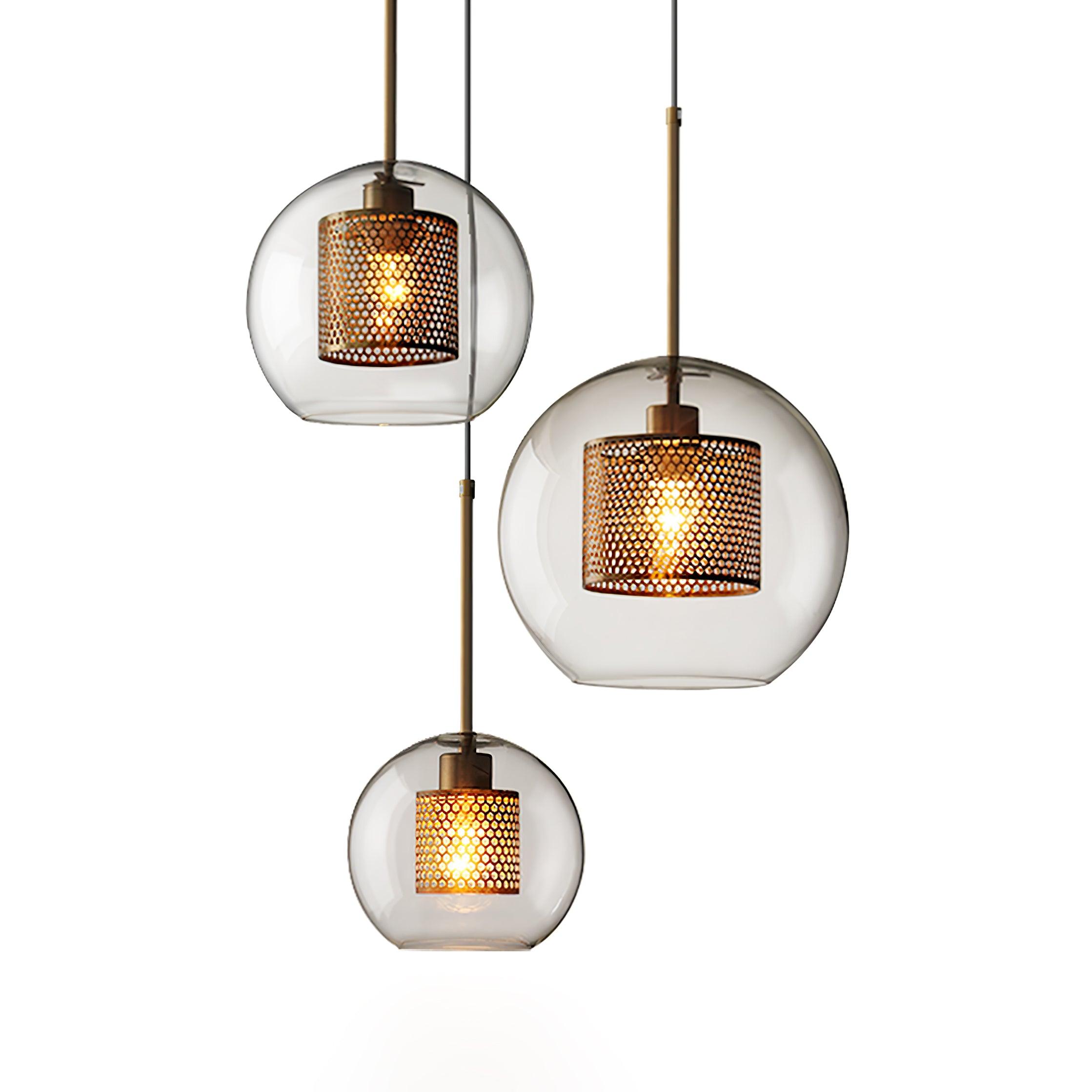 Lustra Lustre Suspendu En Verre Maillage Doré Pour Salle À Manger