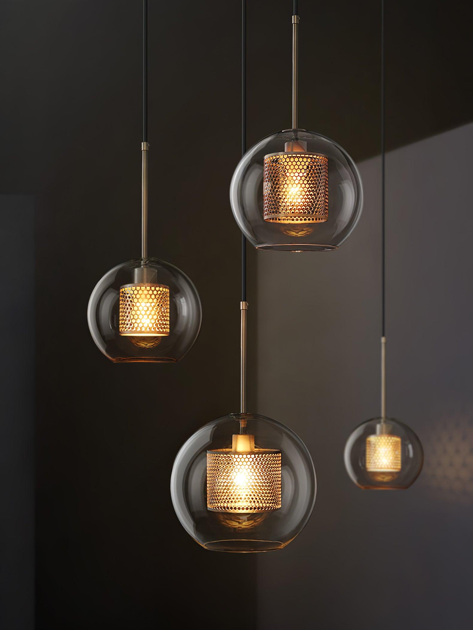 Lustra Lustre Suspendu En Verre Maillage Doré Pour Salle À Manger