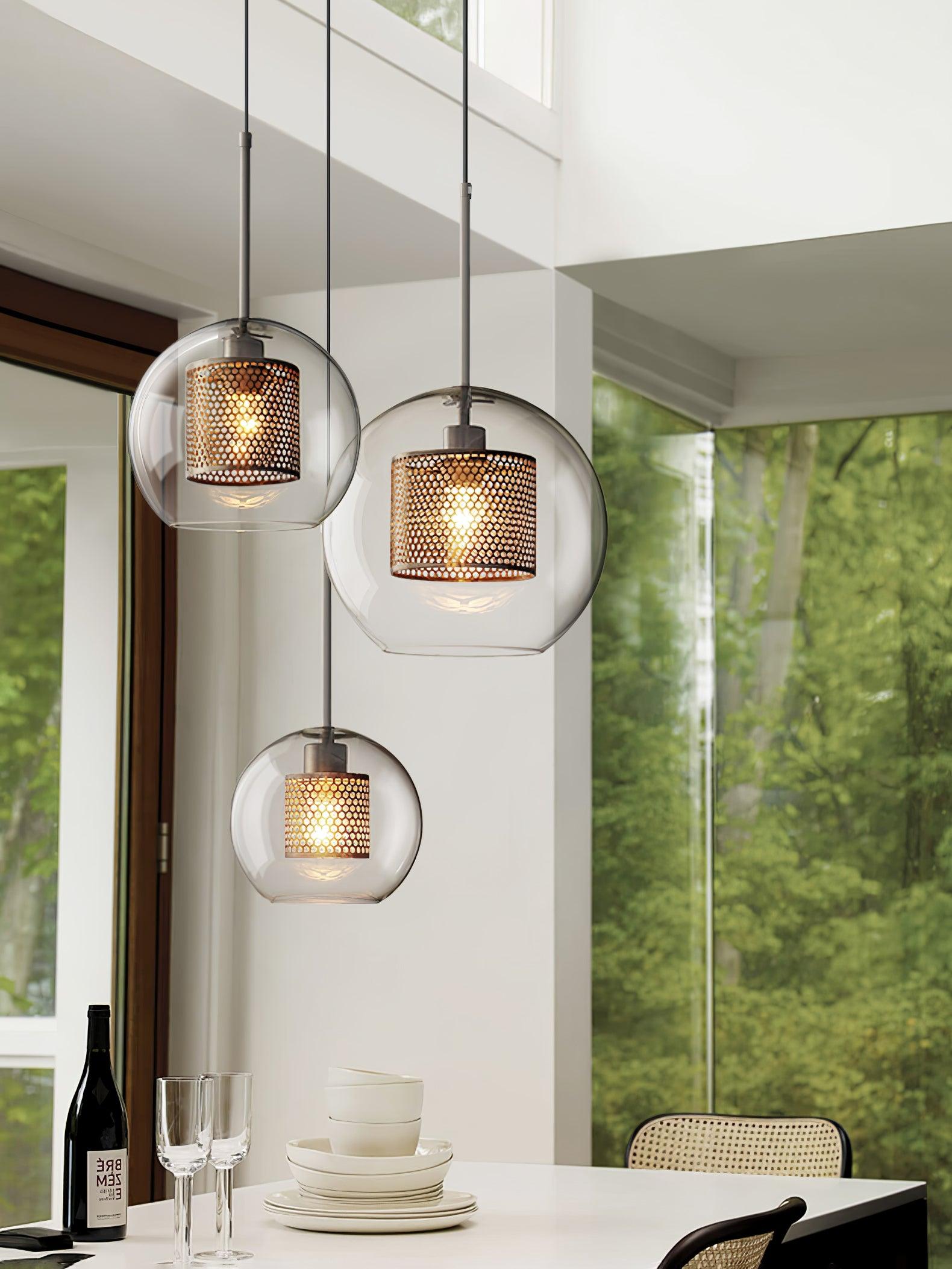 Lustra Lustre Suspendu En Verre Maillage Doré Pour Salle À Manger