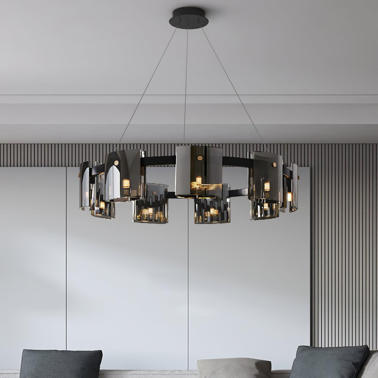 Lustra Lustre Verre Circulaire Bras en Fer