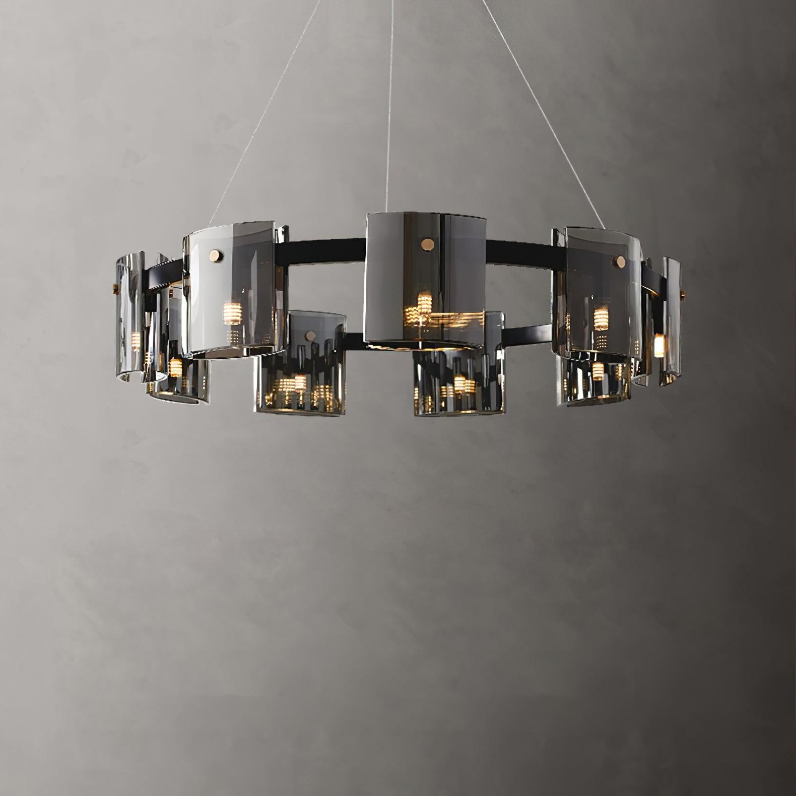 Lustra Lustre Verre Circulaire Bras en Fer