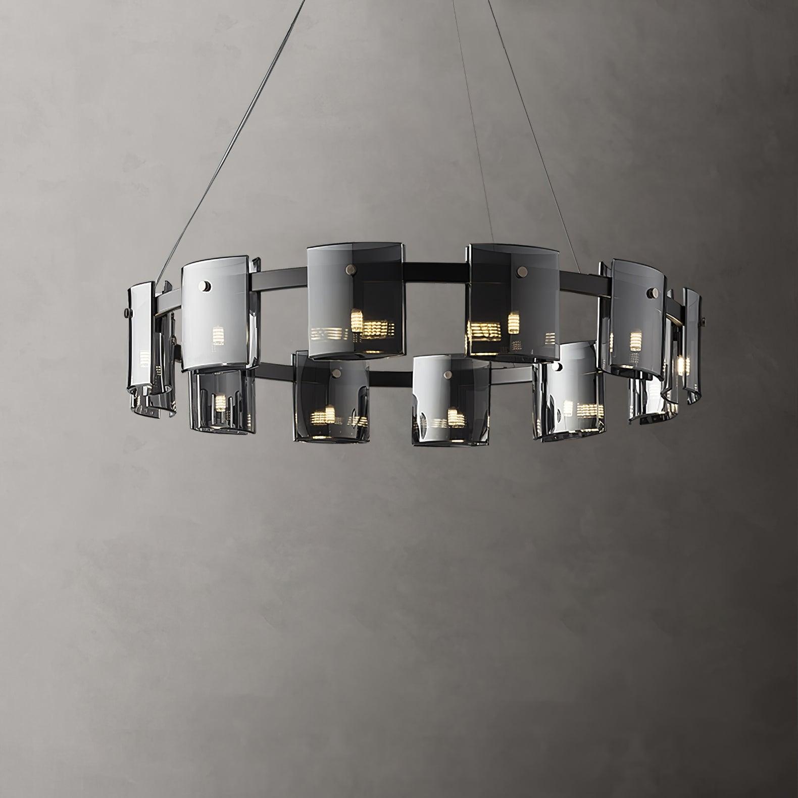 Lustra Lustre Verre Circulaire Bras en Fer