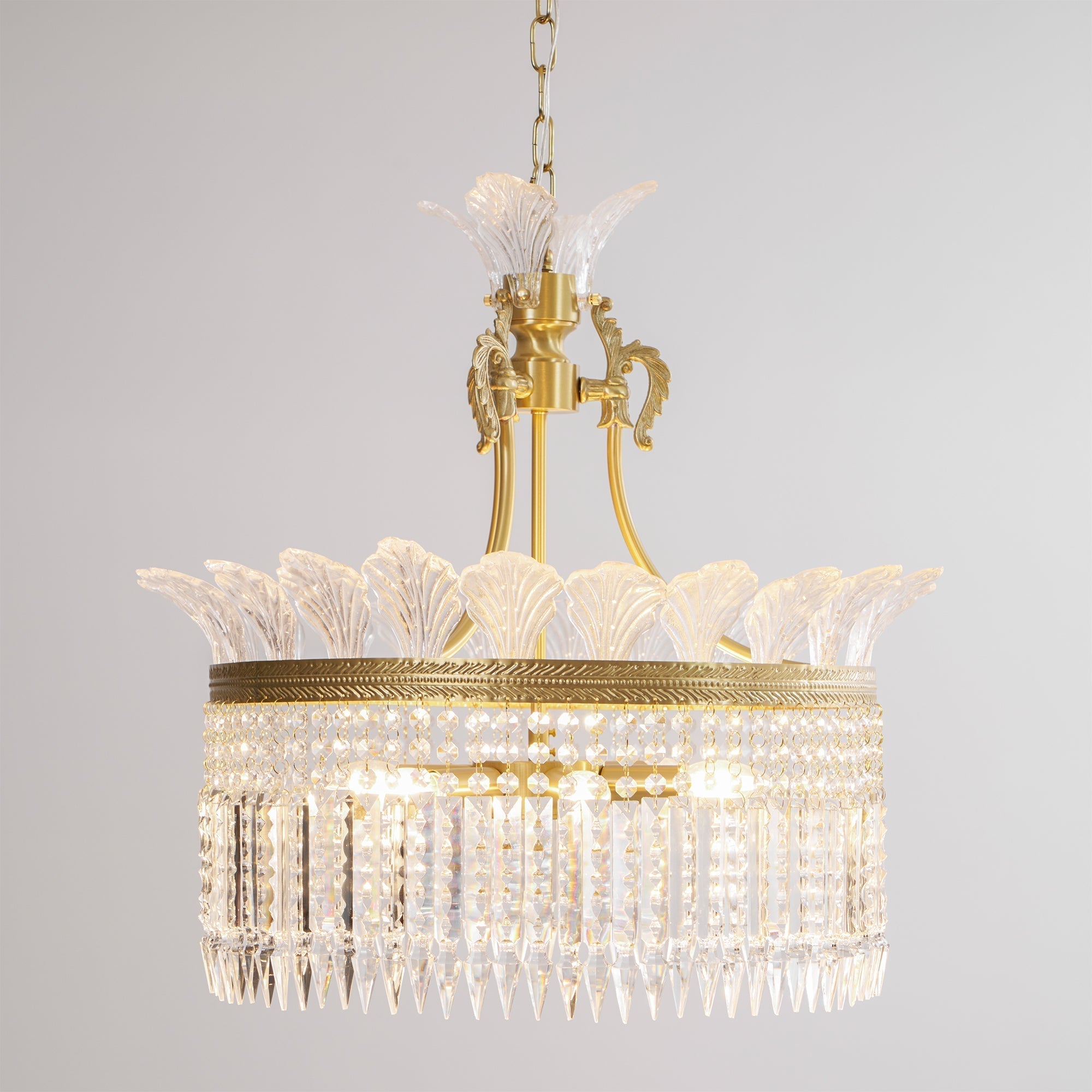 Crinoline Lustre En Cristal De Luxe Postmoderne En Laiton