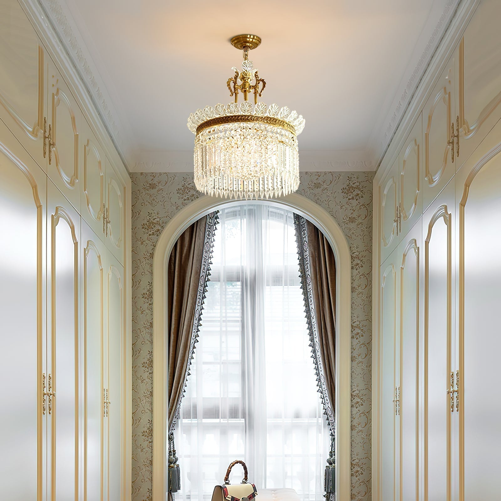 Crinoline Lustre En Cristal De Luxe Postmoderne En Laiton