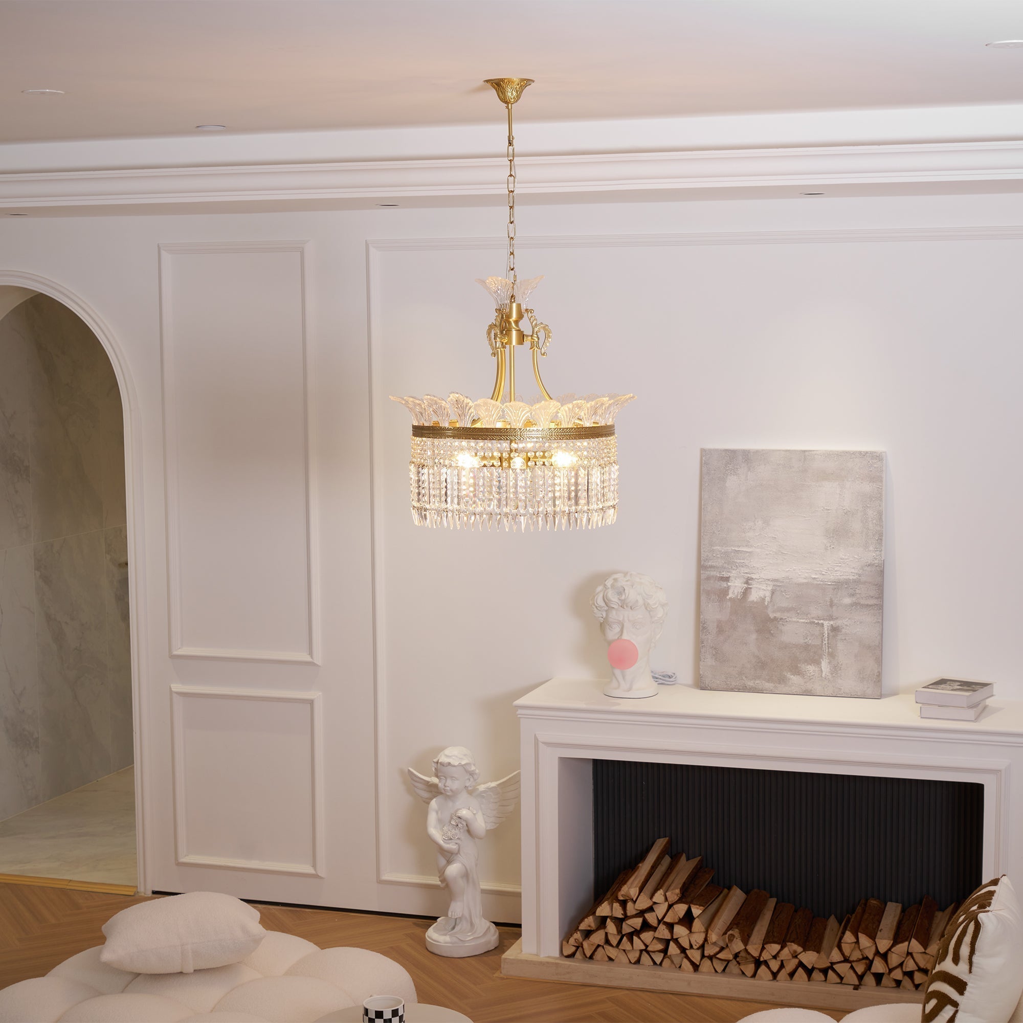 Crinoline Lustre En Cristal De Luxe Postmoderne En Laiton