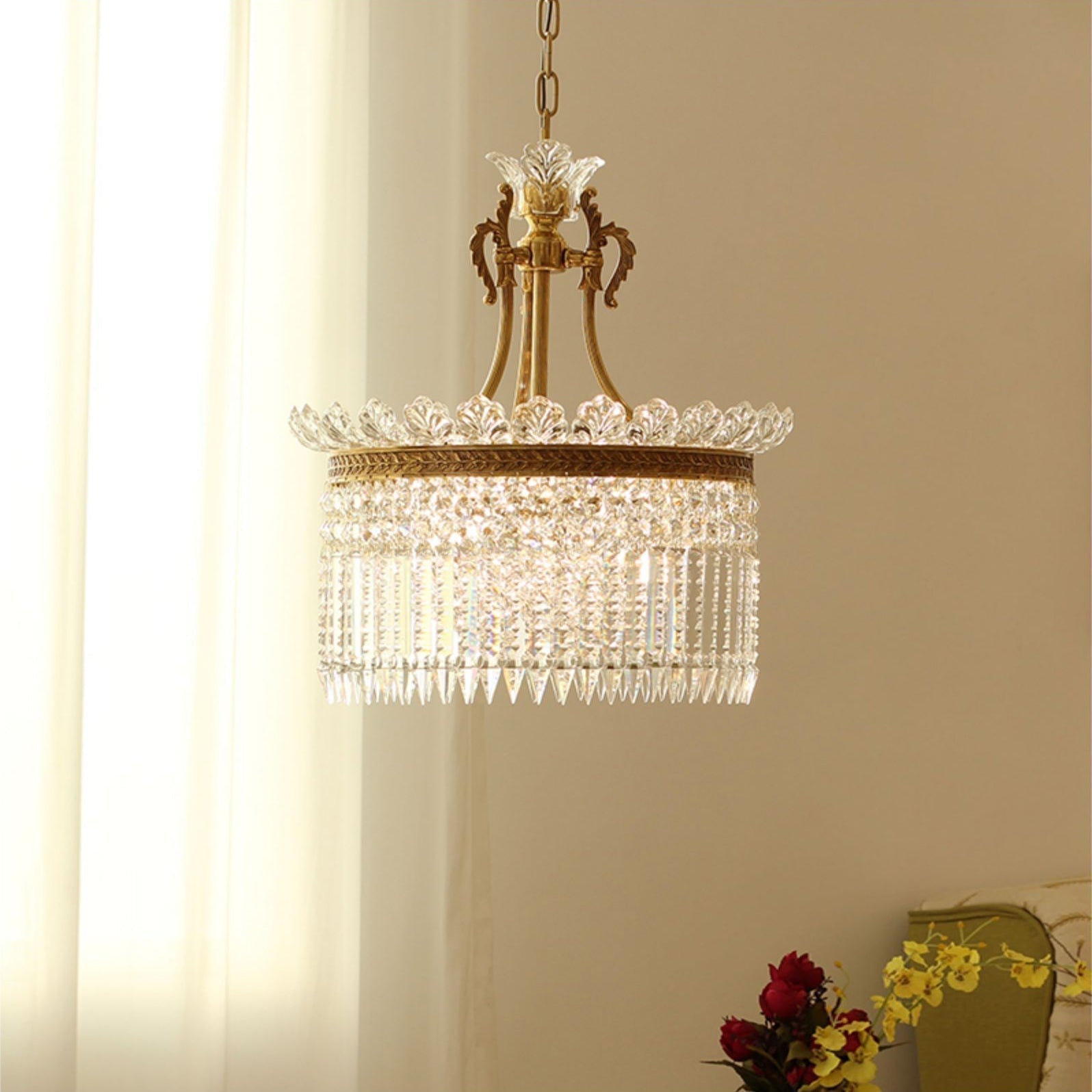 Crinoline Lustre En Cristal De Luxe Postmoderne En Laiton