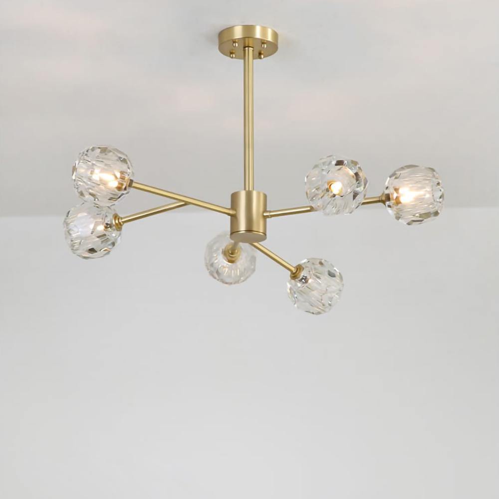 Lustra Suspension Lampe Boule en Cristal et Laiton en Grappe