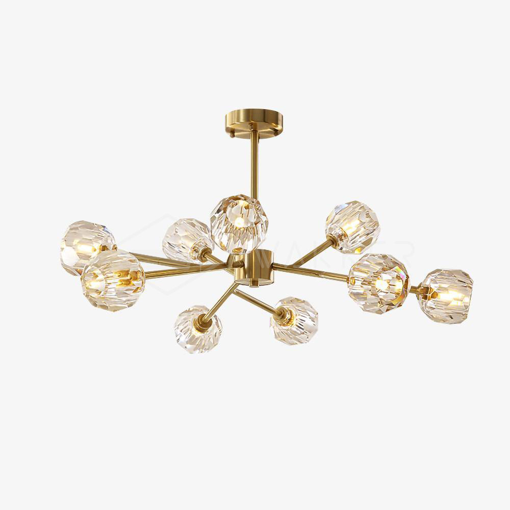 Lustra Suspension Lampe Boule en Cristal et Laiton en Grappe