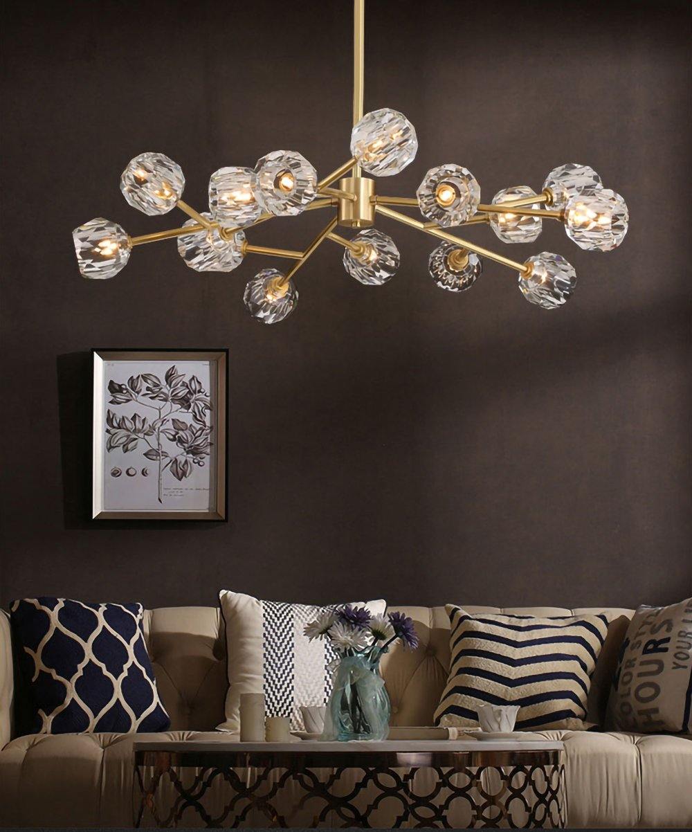 Lustra Suspension Lampe Boule en Cristal et Laiton en Grappe