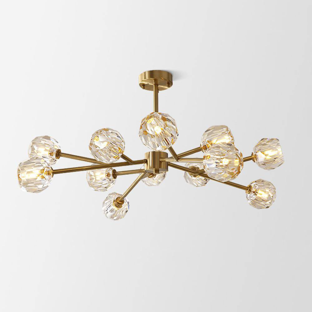 Lustra Suspension Lampe Boule en Cristal et Laiton en Grappe