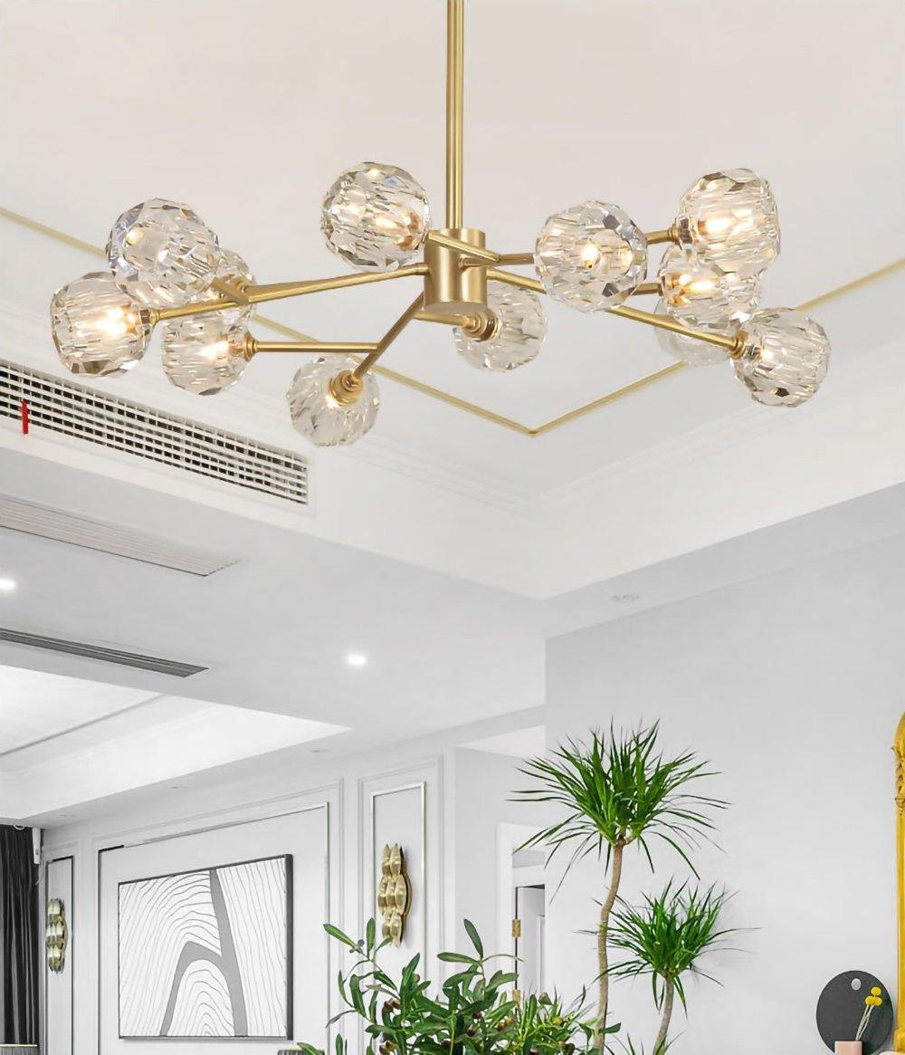 Lustra Suspension Lampe Boule en Cristal et Laiton en Grappe