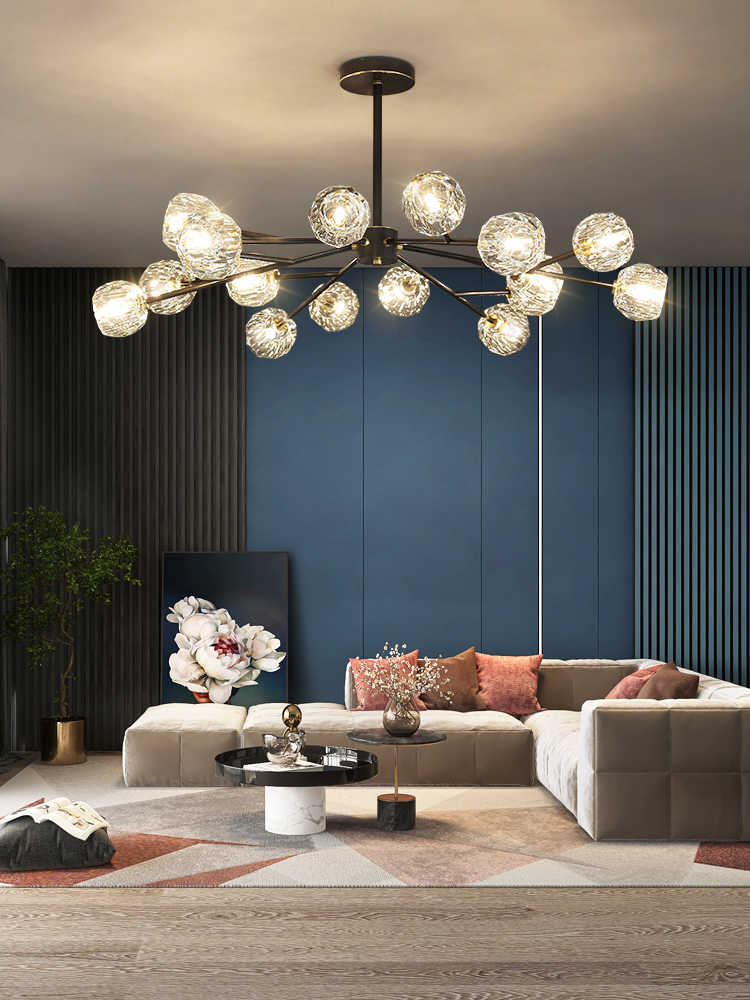 Lustra Suspension Lampe Boule en Cristal et Laiton en Grappe