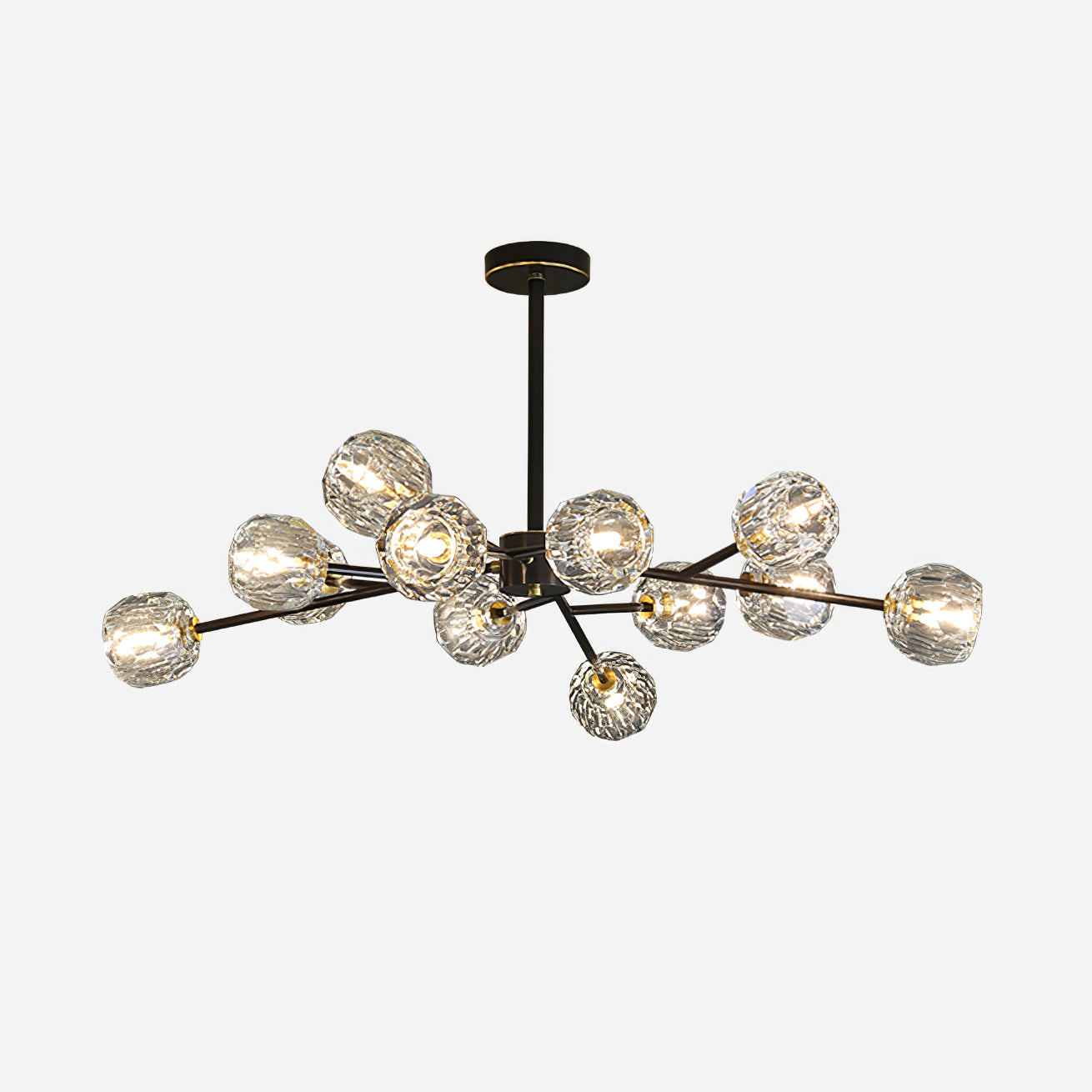 Lustra Suspension Lampe Boule en Cristal et Laiton en Grappe