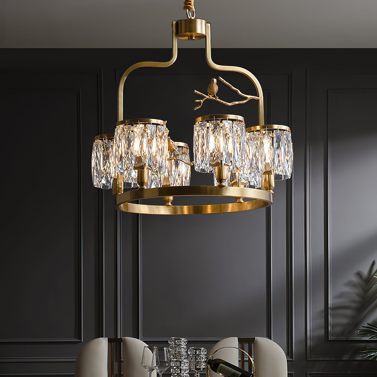 Zephyr Lustre En Cristal Et Laiton à Motif D'oiseau Créatif Individuel