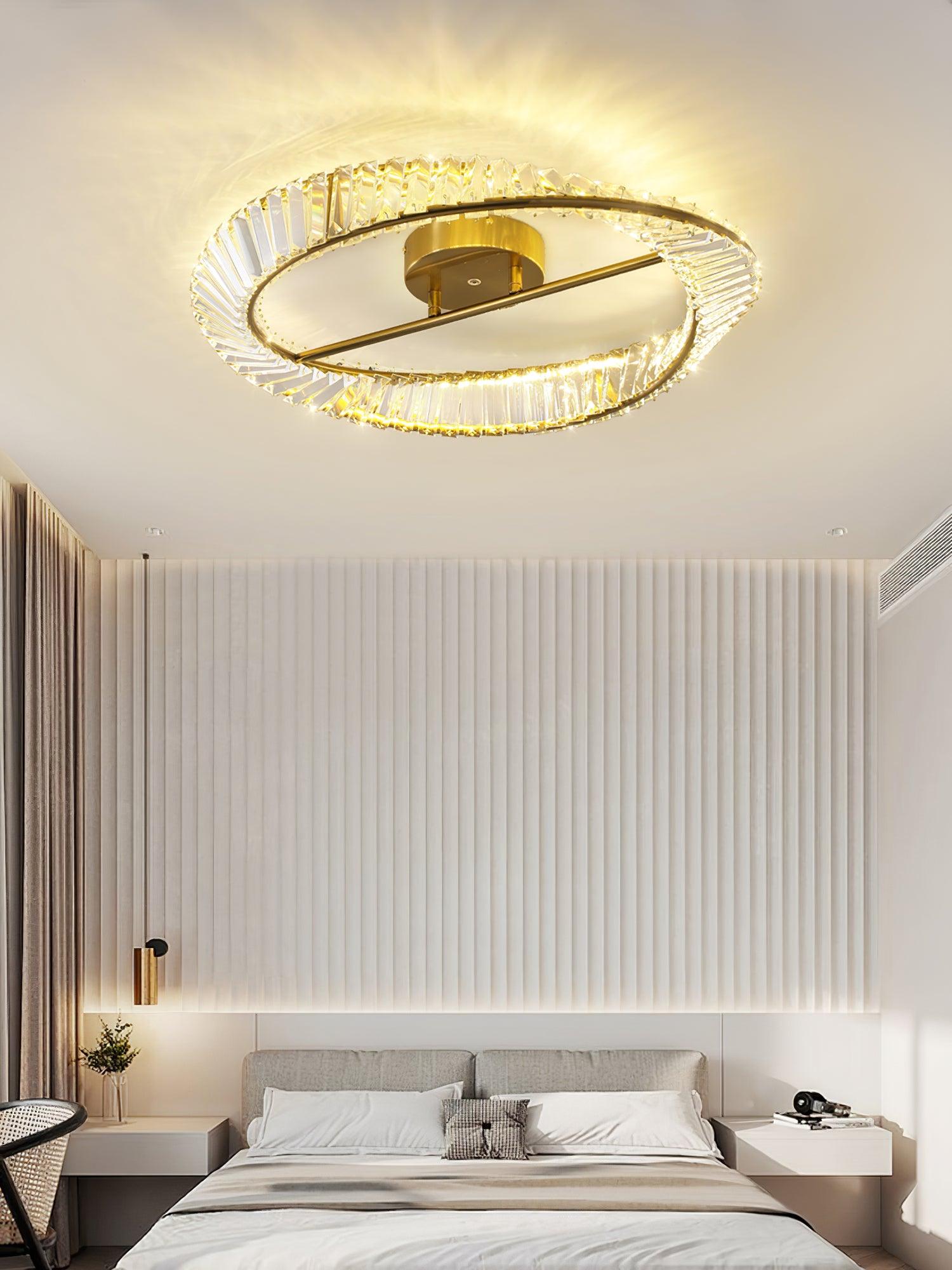 Lustra Plafonnier Anneaux en Cristal et Acier Inoxydable