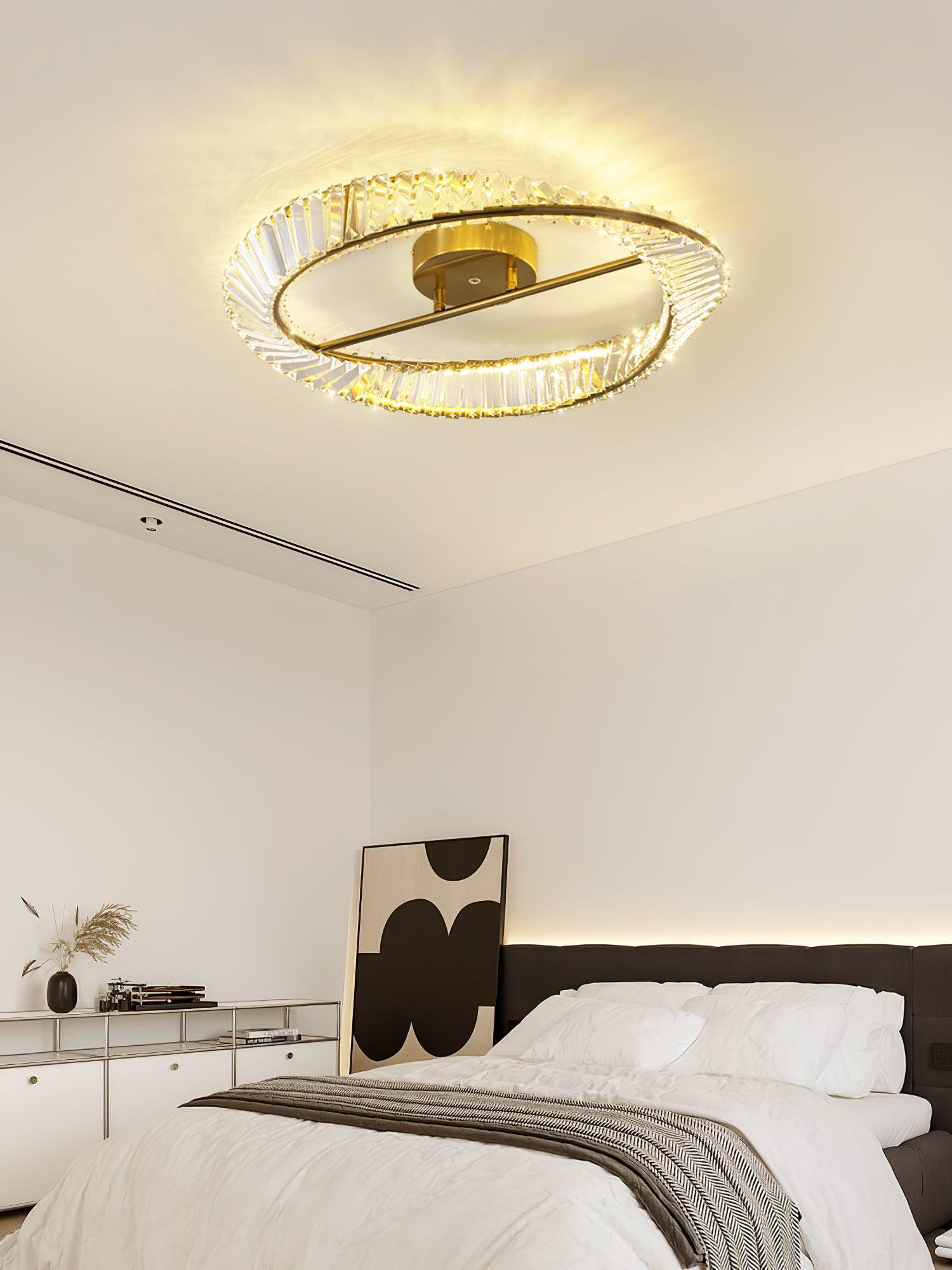 Lustra Plafonnier Anneaux en Cristal et Acier Inoxydable