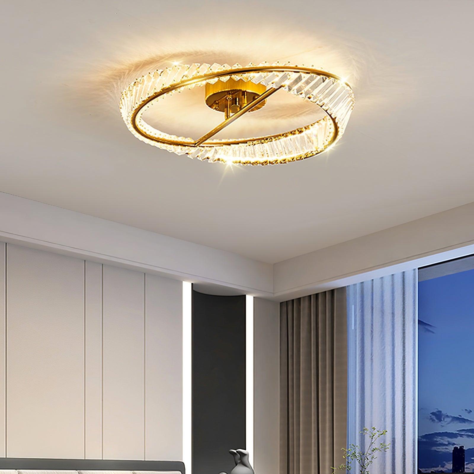 Lustra Plafonnier Anneaux en Cristal et Acier Inoxydable