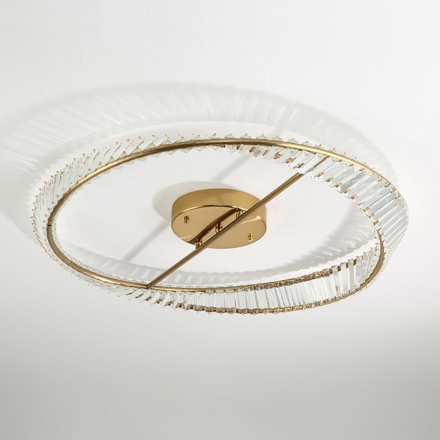 Lustra Plafonnier Anneaux en Cristal et Acier Inoxydable