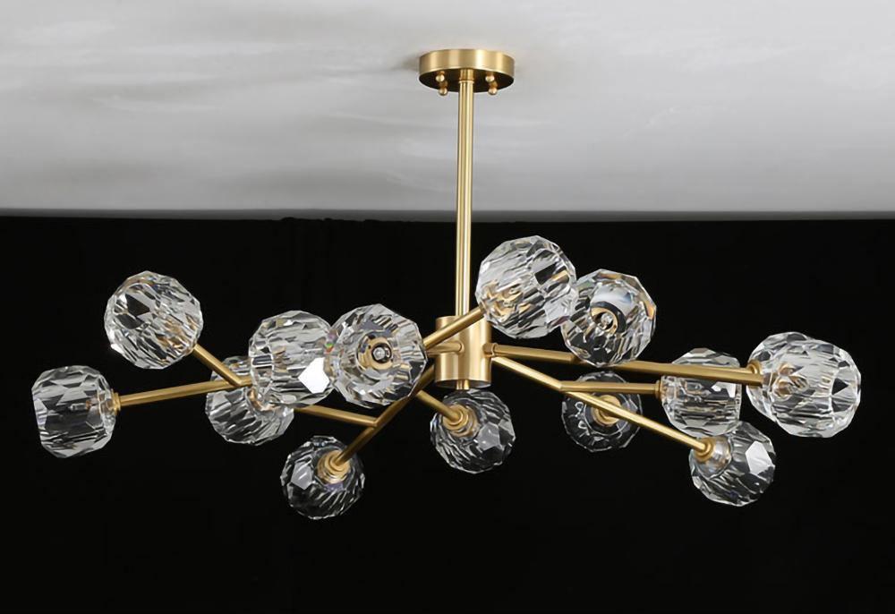 Lustra Suspension Lampe Boule en Cristal et Laiton en Grappe