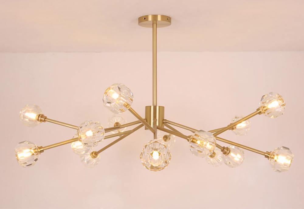 Lustra Suspension Lampe Boule en Cristal et Laiton en Grappe