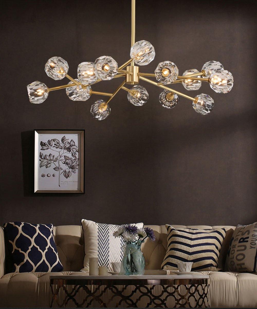Lustra Suspension Lampe Boule en Cristal et Laiton en Grappe