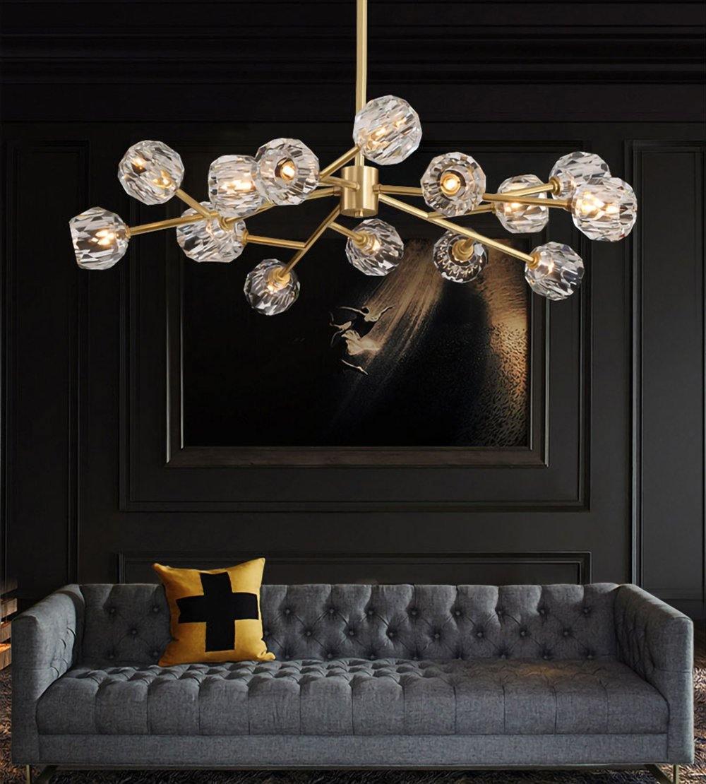 Lustra Suspension Lampe Boule en Cristal et Laiton en Grappe