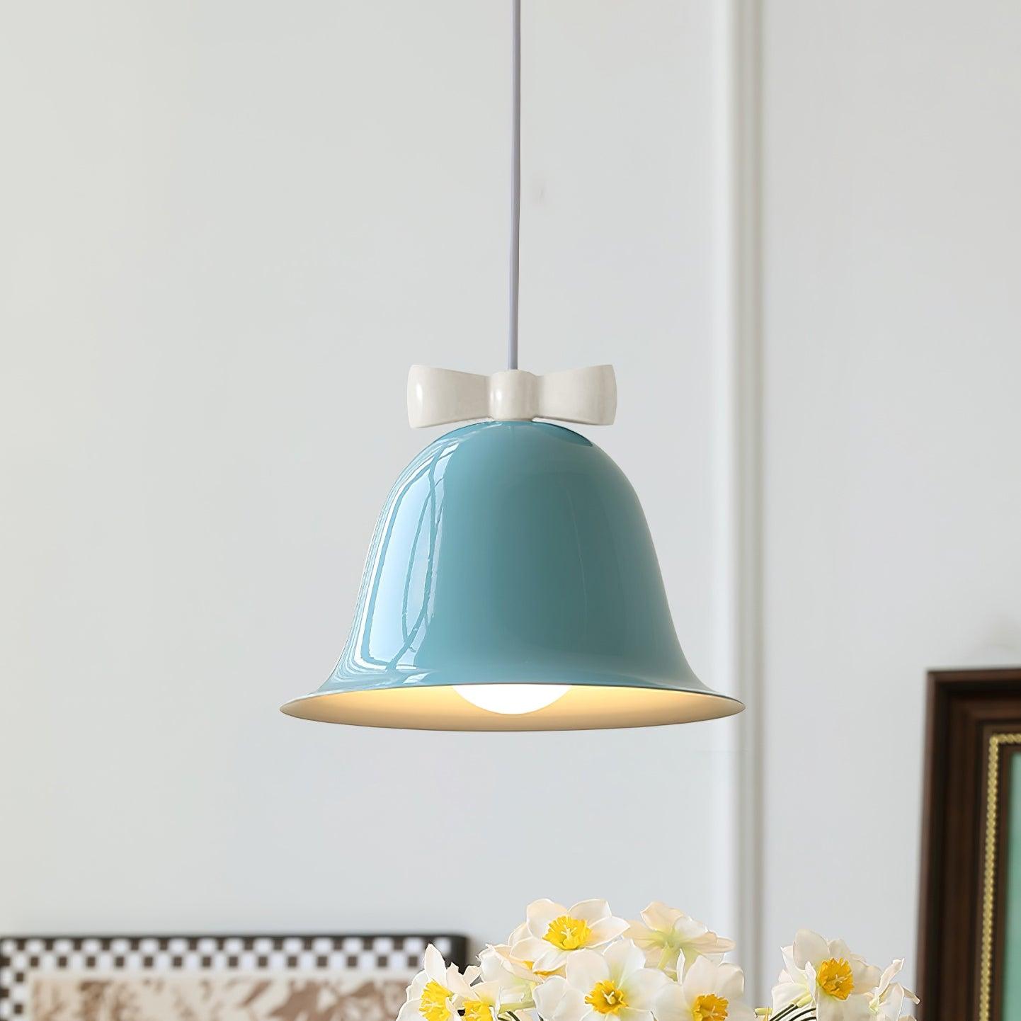 Cloches Mignonnes Lampe Suspendue en Verre avec Nœud Délicat