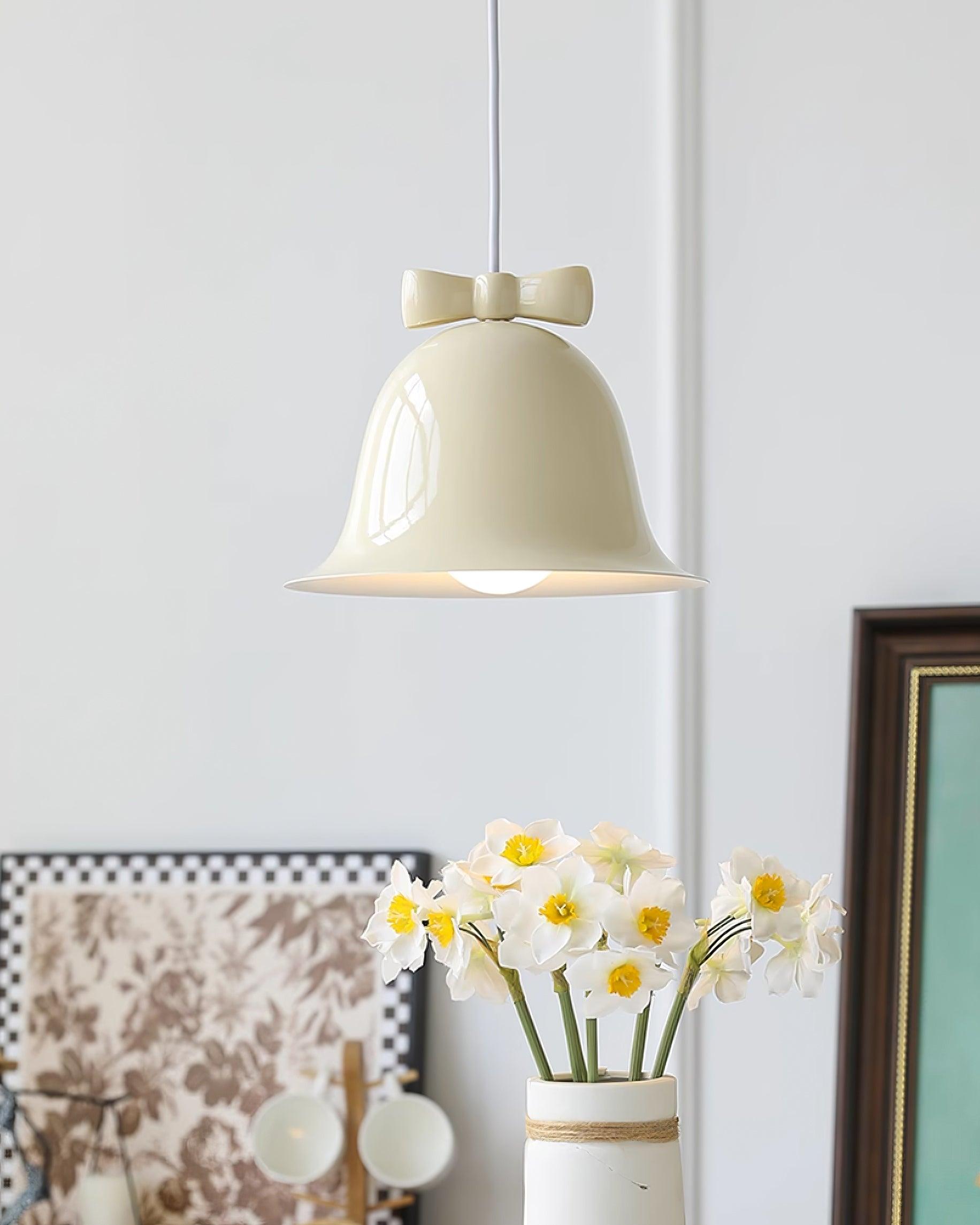 Cloches Mignonnes Lampe Suspendue en Verre avec Nœud Délicat