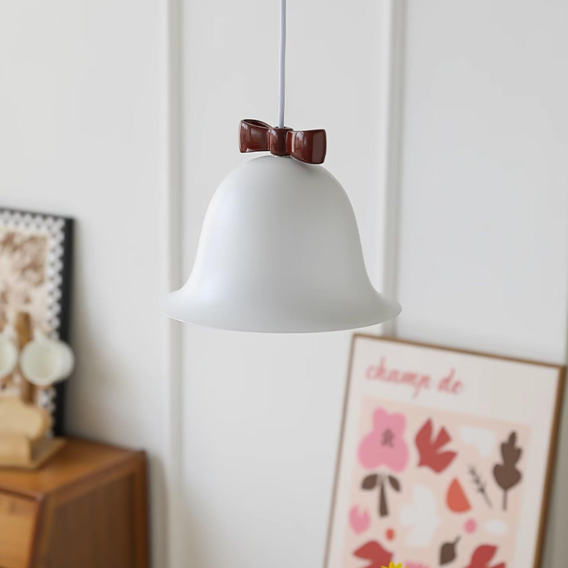 Cloches Mignonnes Lampe Suspendue en Verre avec Nœud Délicat