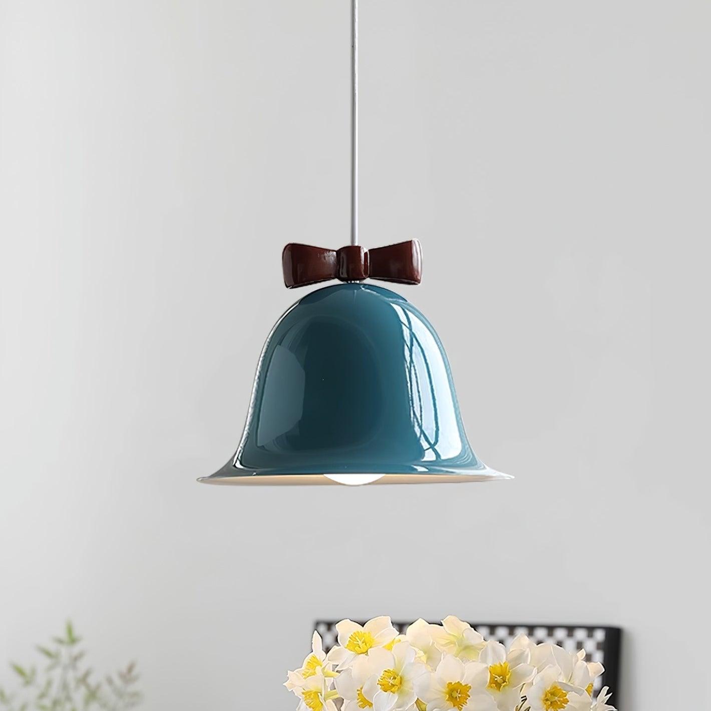 Cloches Mignonnes Lampe Suspendue en Verre avec Nœud Délicat