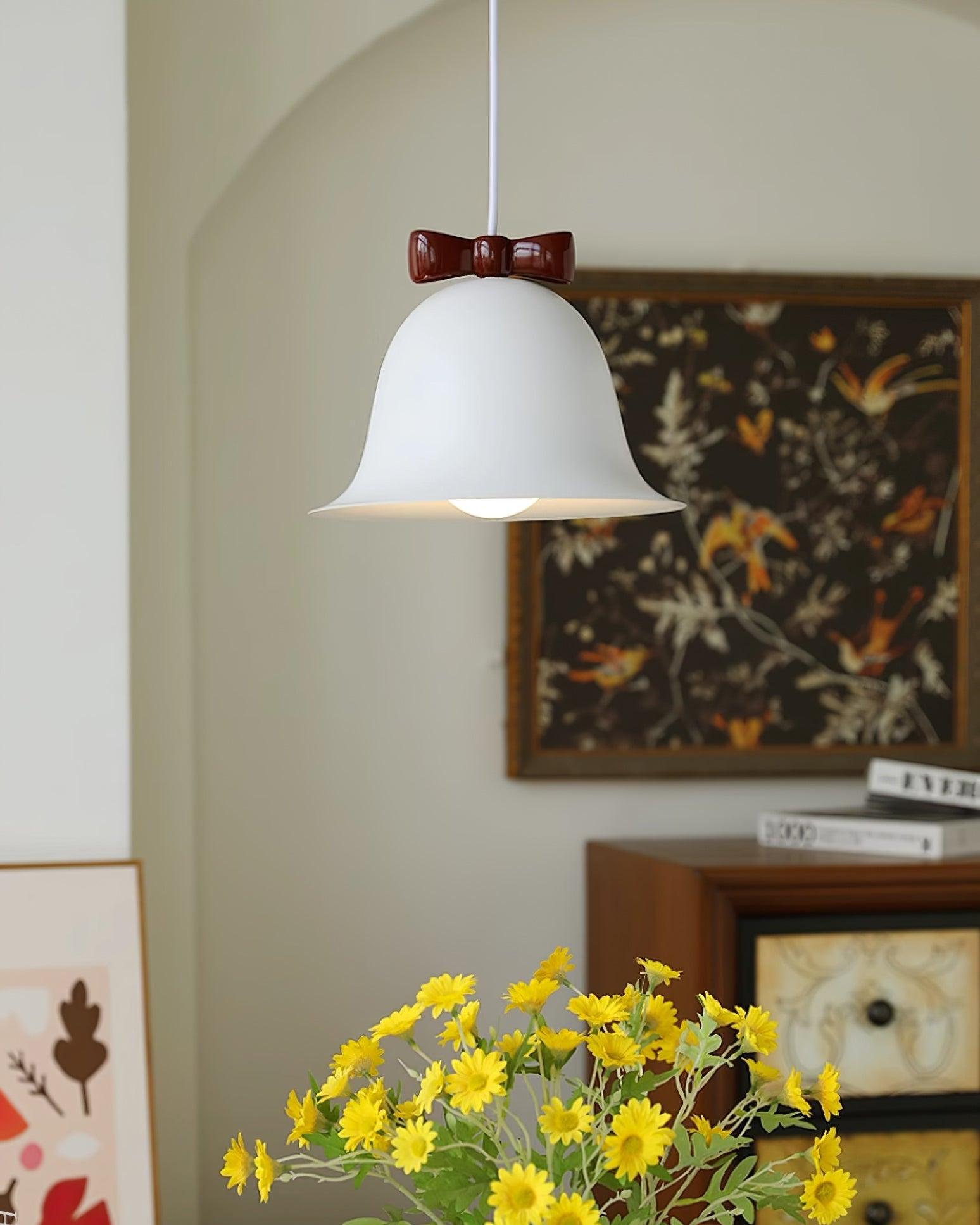 Cloches Mignonnes Lampe Suspendue en Verre avec Nœud Délicat