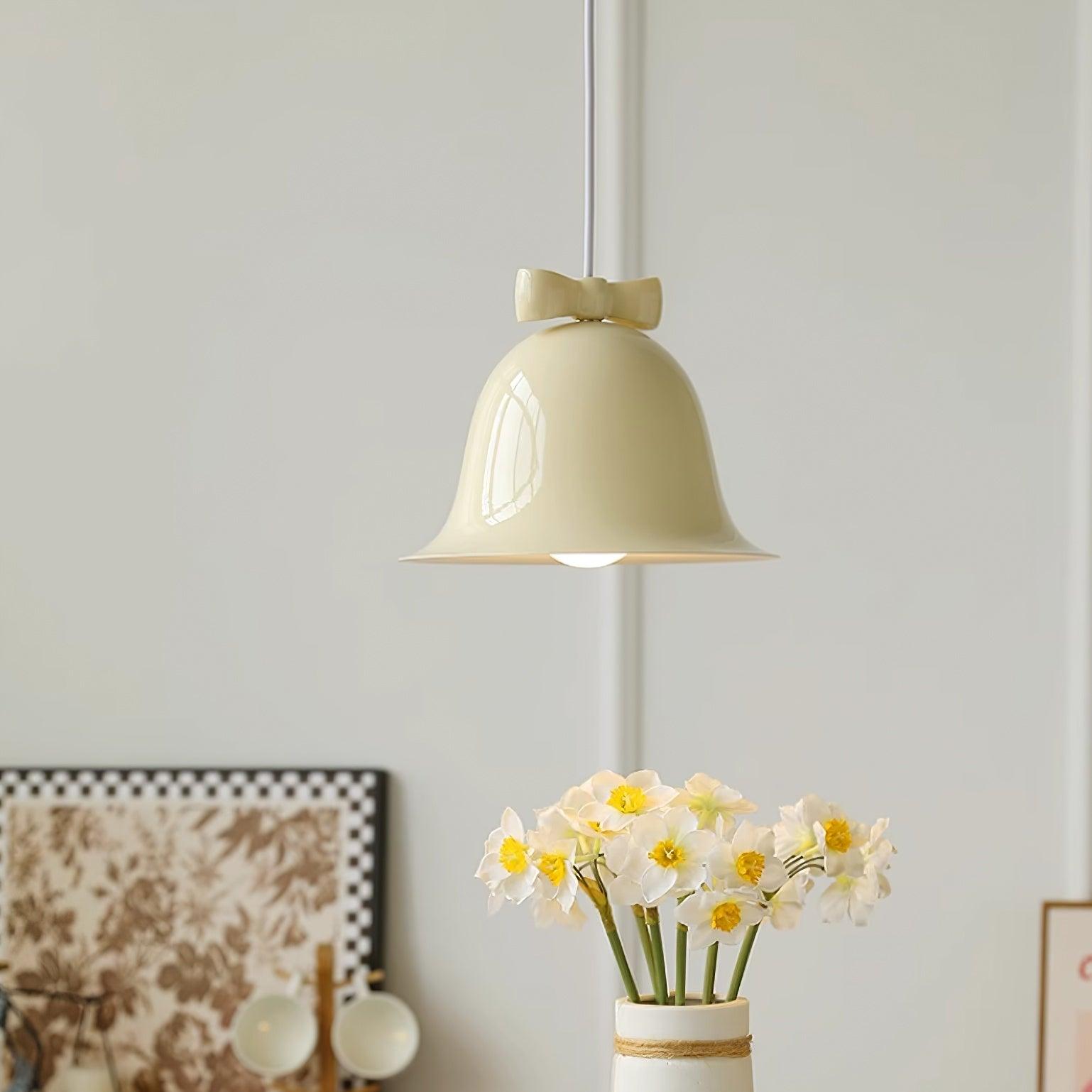Cloches Mignonnes Lampe Suspendue en Verre avec Nœud Délicat