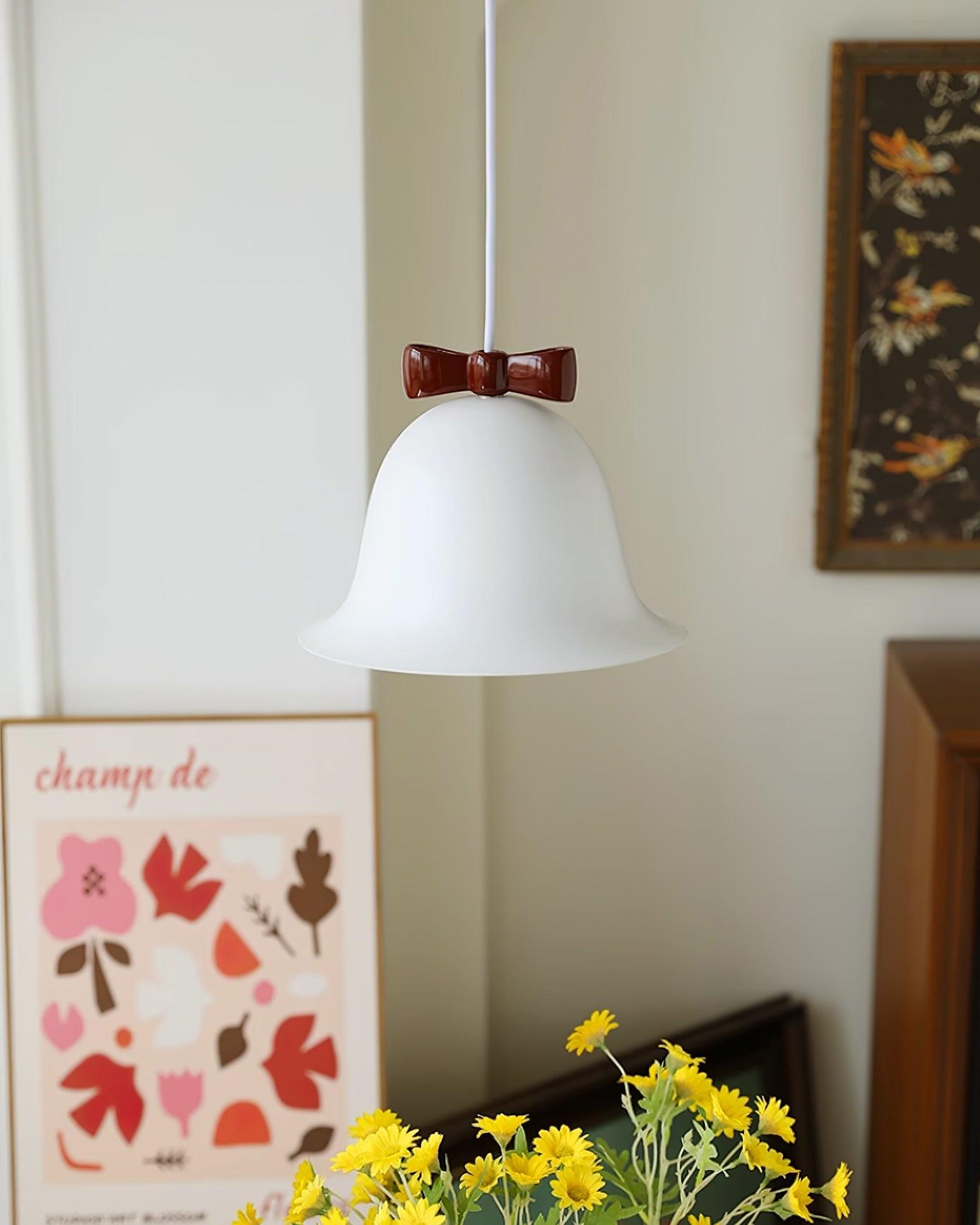 Cloches Mignonnes Lampe Suspendue en Verre avec Nœud Délicat