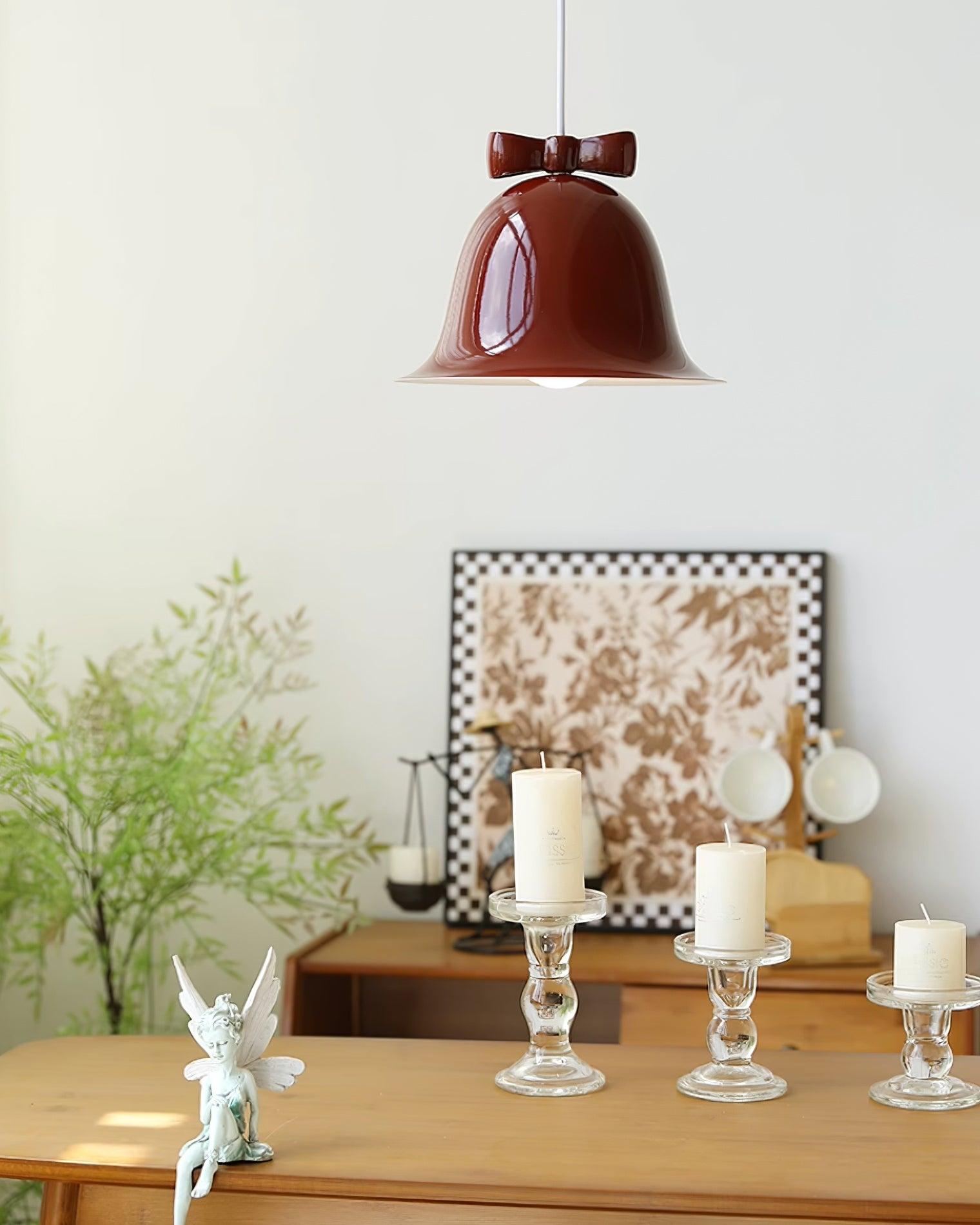 Cloches Mignonnes Lampe Suspendue en Verre avec Nœud Délicat