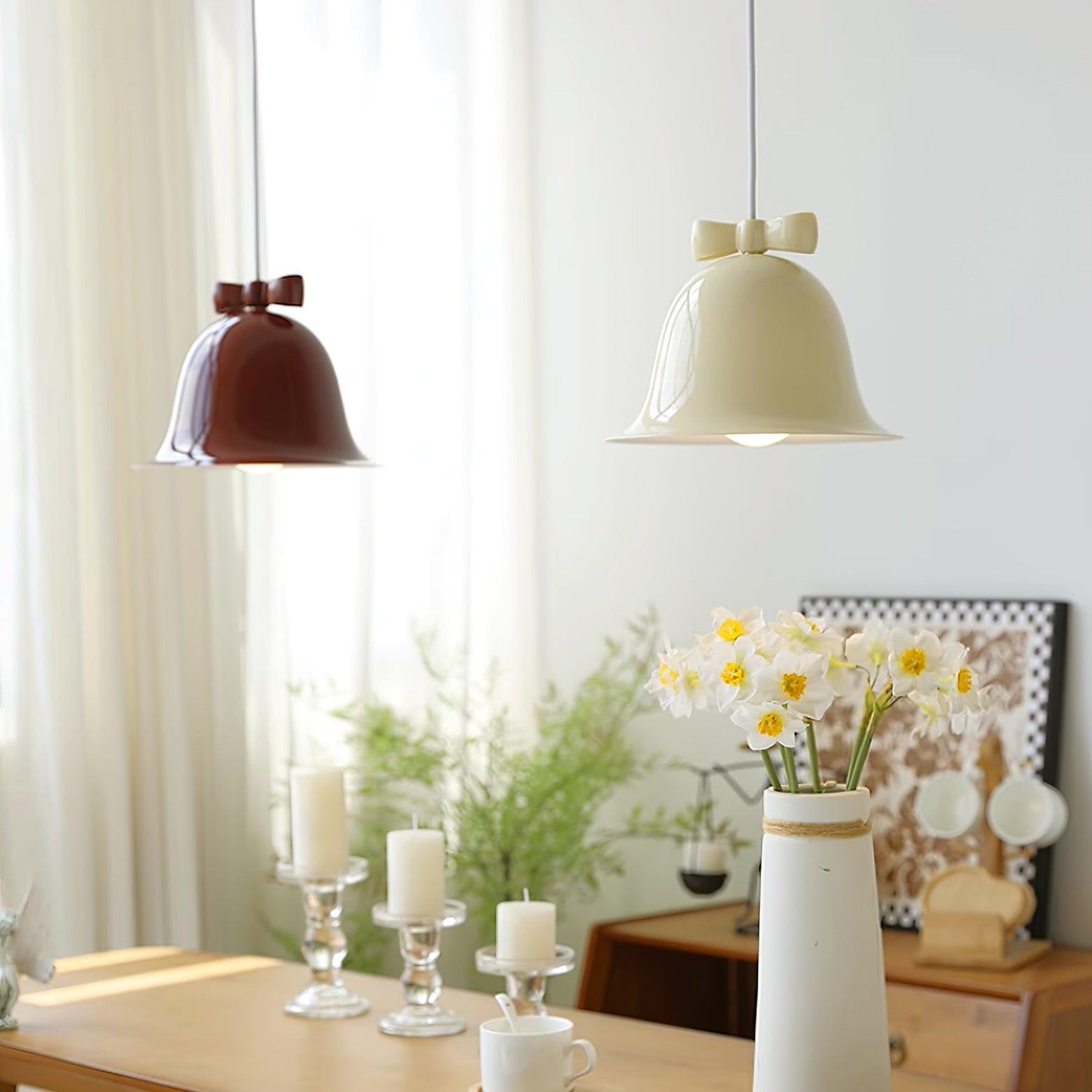 Cloches Mignonnes Lampe Suspendue en Verre avec Nœud Délicat