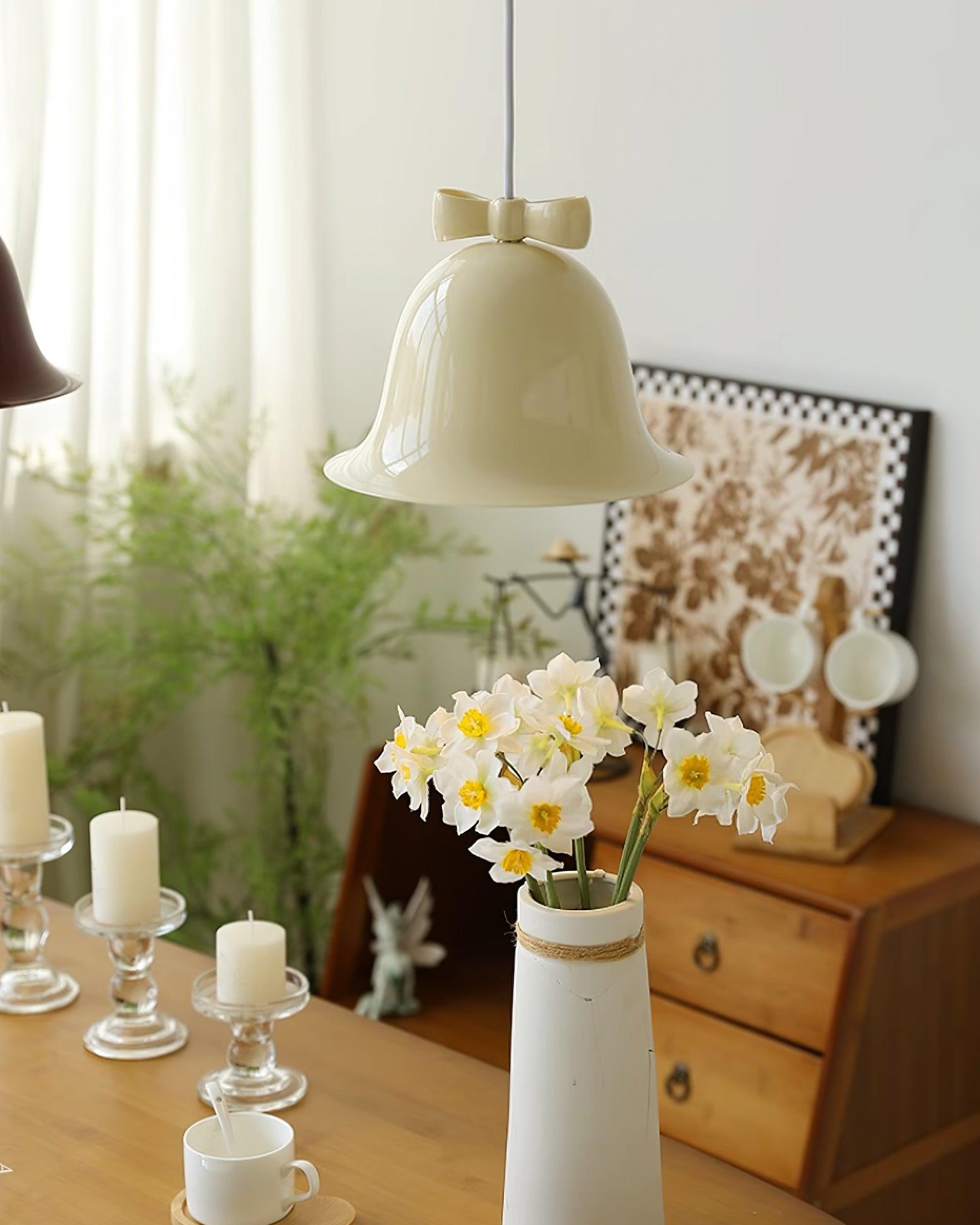 Cloches Mignonnes Lampe Suspendue en Verre avec Nœud Délicat