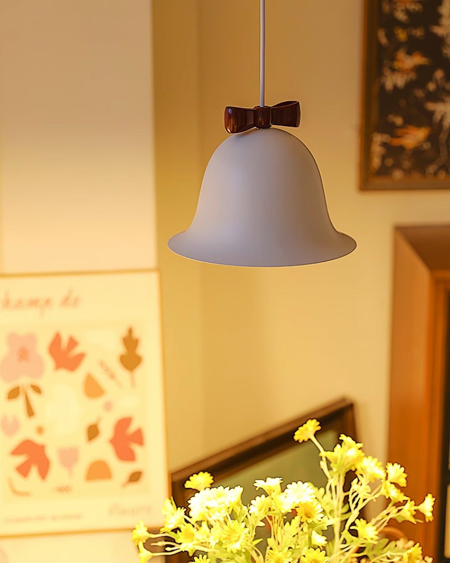 Cloches Mignonnes Lampe Suspendue en Verre avec Nœud Délicat