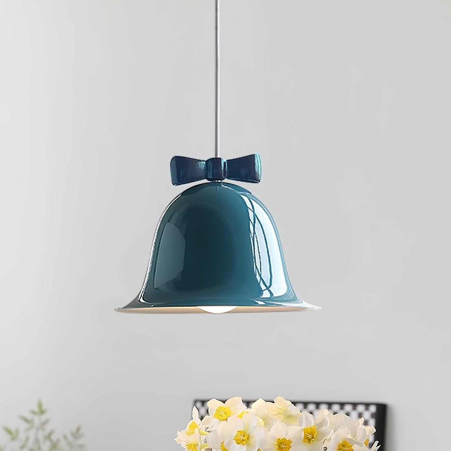 Cloches Mignonnes Lampe Suspendue en Verre avec Nœud Délicat