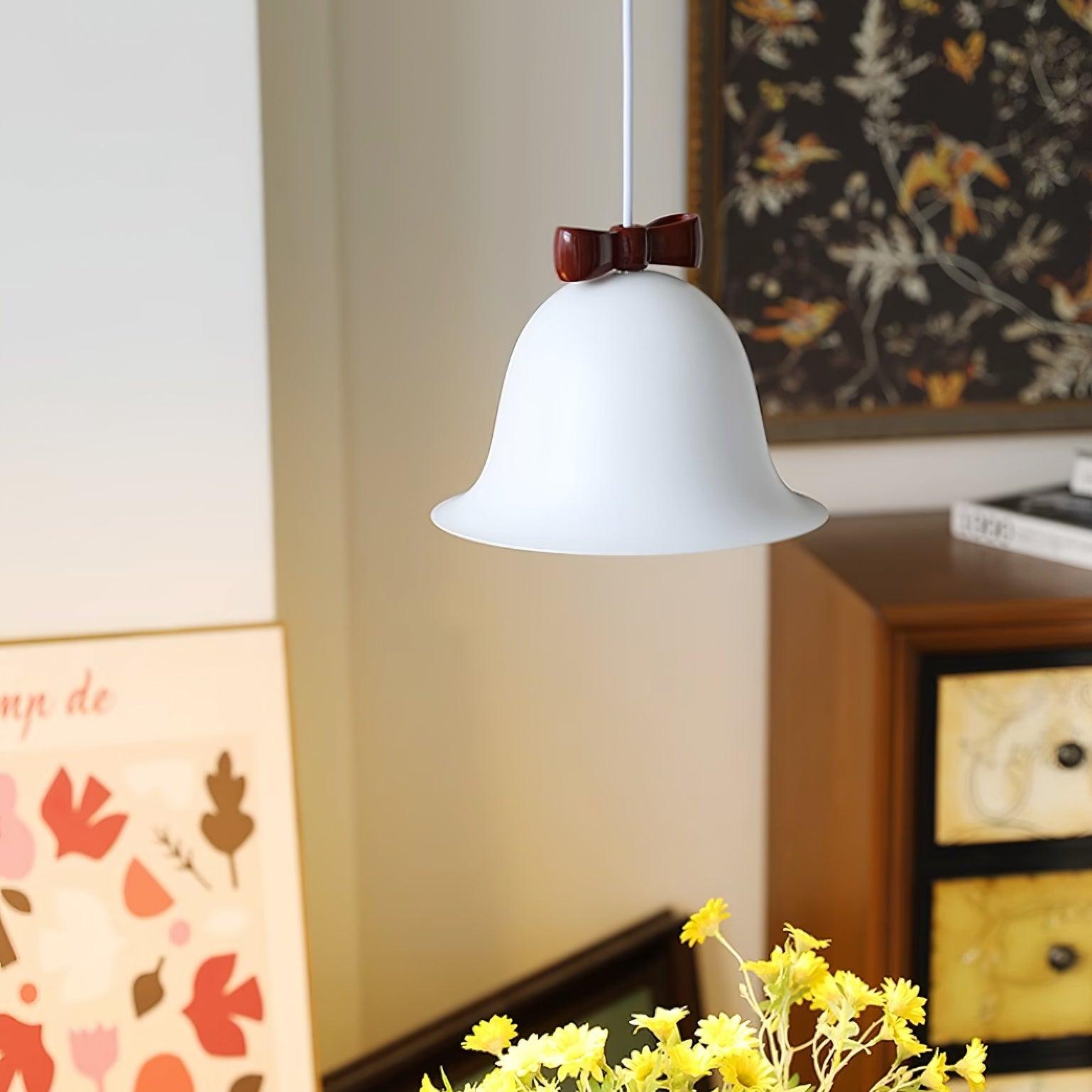 Cloches Mignonnes Lampe Suspendue en Verre avec Nœud Délicat