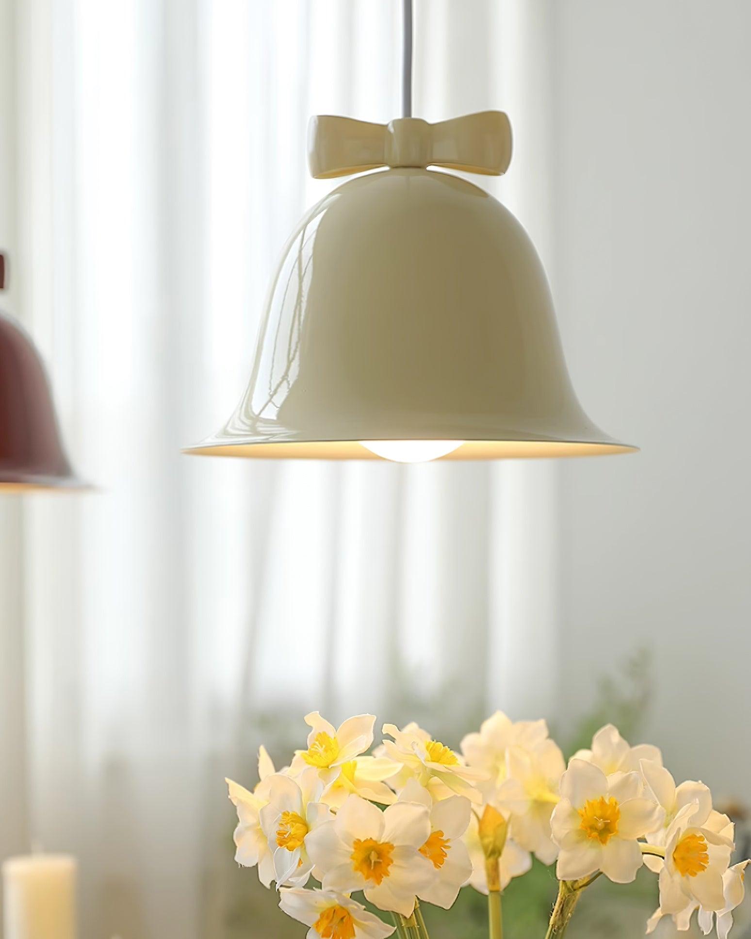 Cloches Mignonnes Lampe Suspendue en Verre avec Nœud Délicat