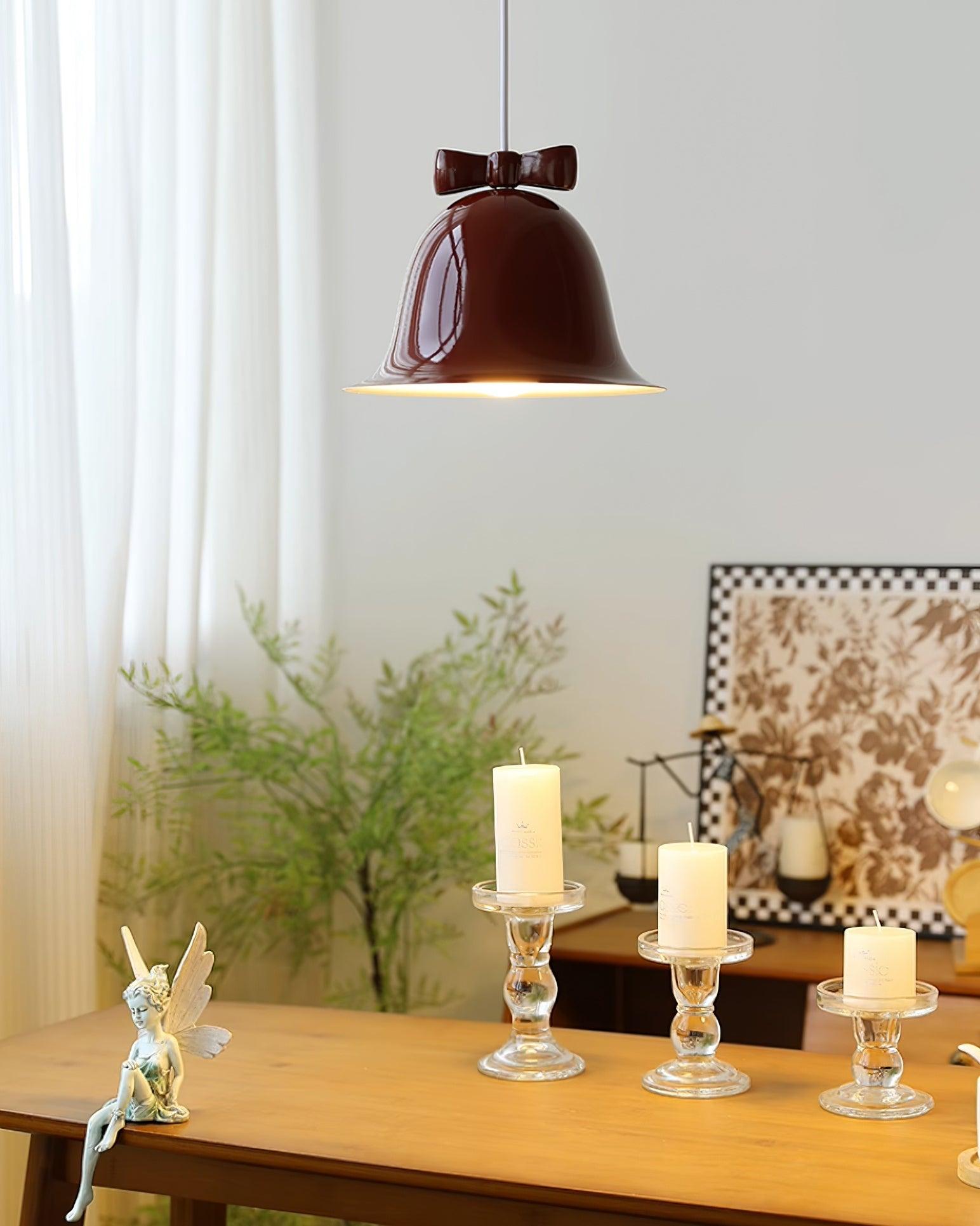 Cloches Mignonnes Lampe Suspendue en Verre avec Nœud Délicat